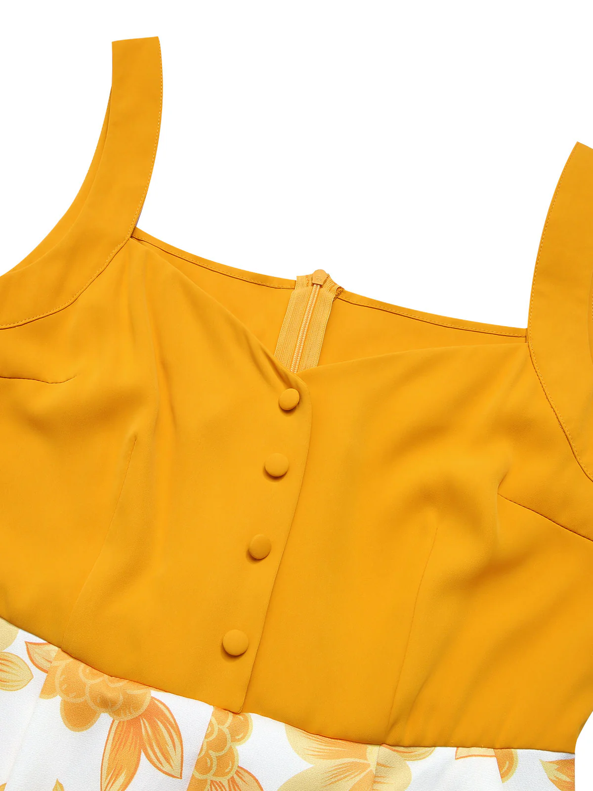 [US Warehouse] Yellow 1950s Spaghetti Strap Floral Romper - Image 7
