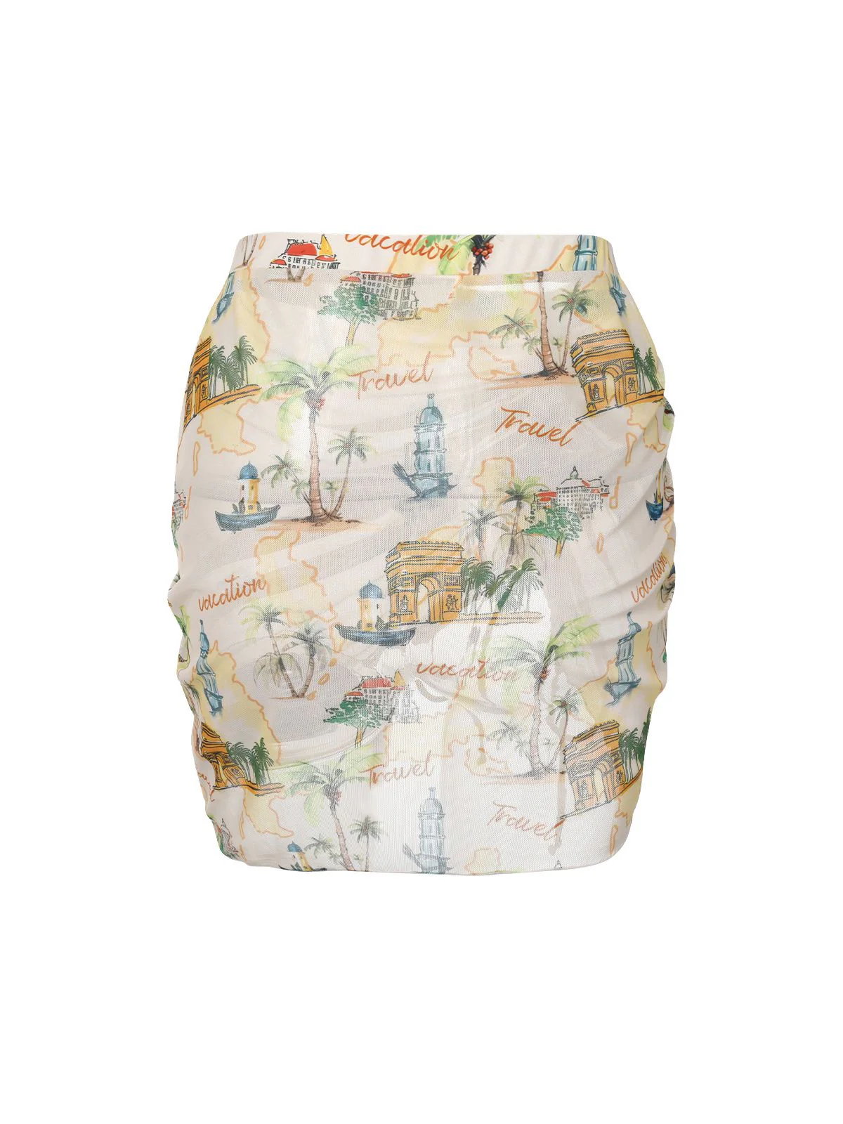 [US Warehouse] Yellow 1970s Retro Architectural Pattern Drawstring Cover-Up - Image 4