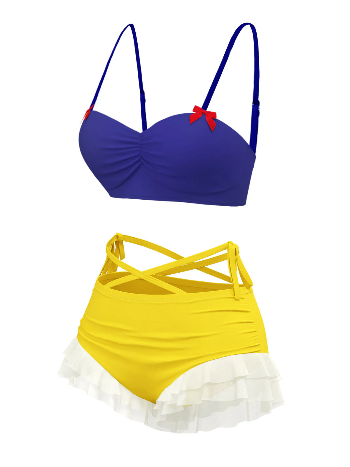 [US Warehouse] Yellow & Blue 1950s Snow White Style Ruffled Swimsuit - Image 3