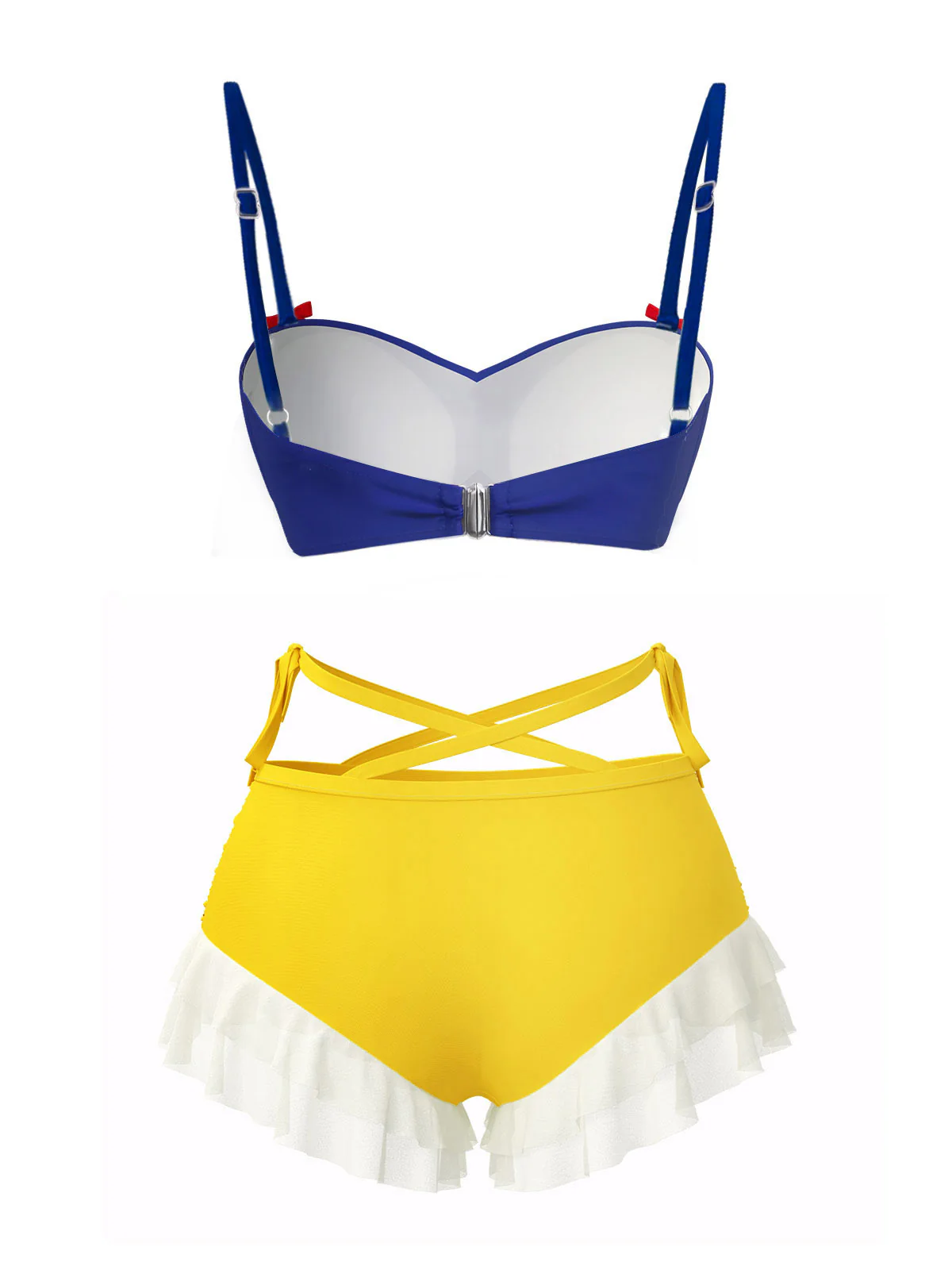 [US Warehouse] Yellow & Blue 1950s Snow White Style Ruffled Swimsuit - Image 4