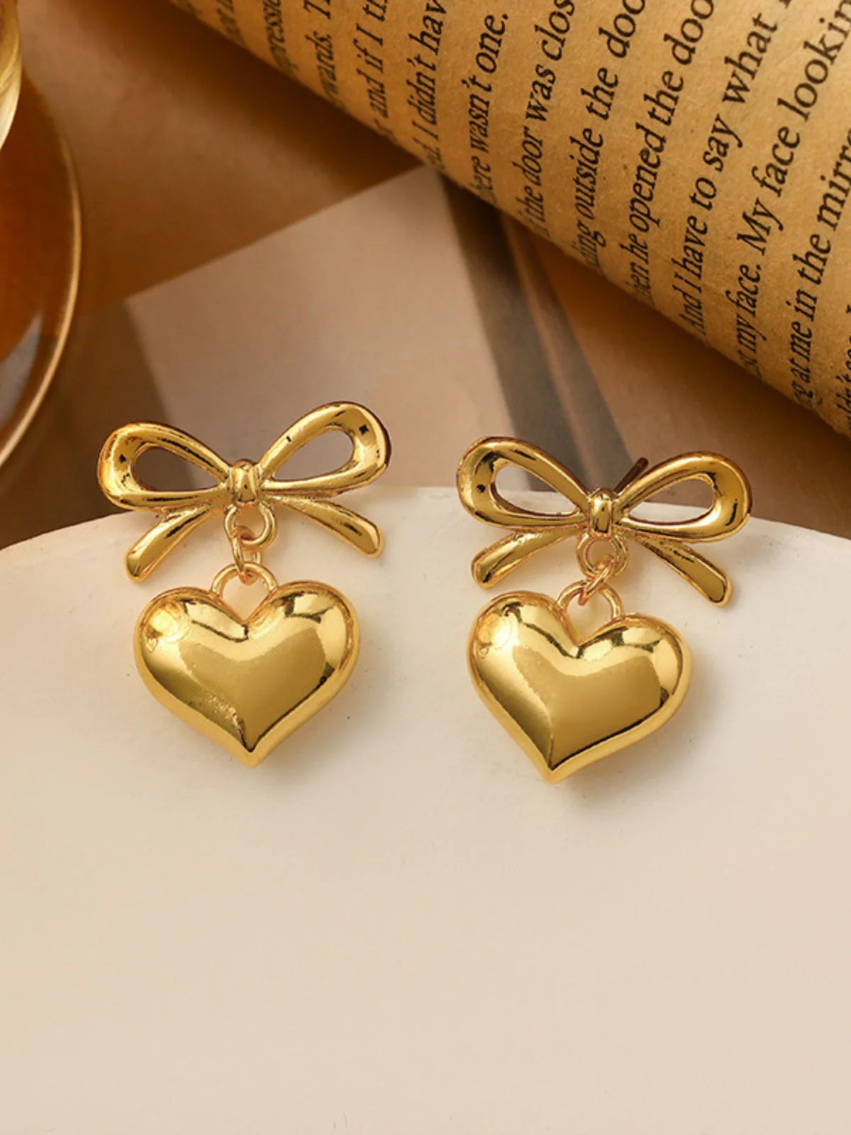 Valentine Alloy Bow Heart Drop Earrings - Image 3