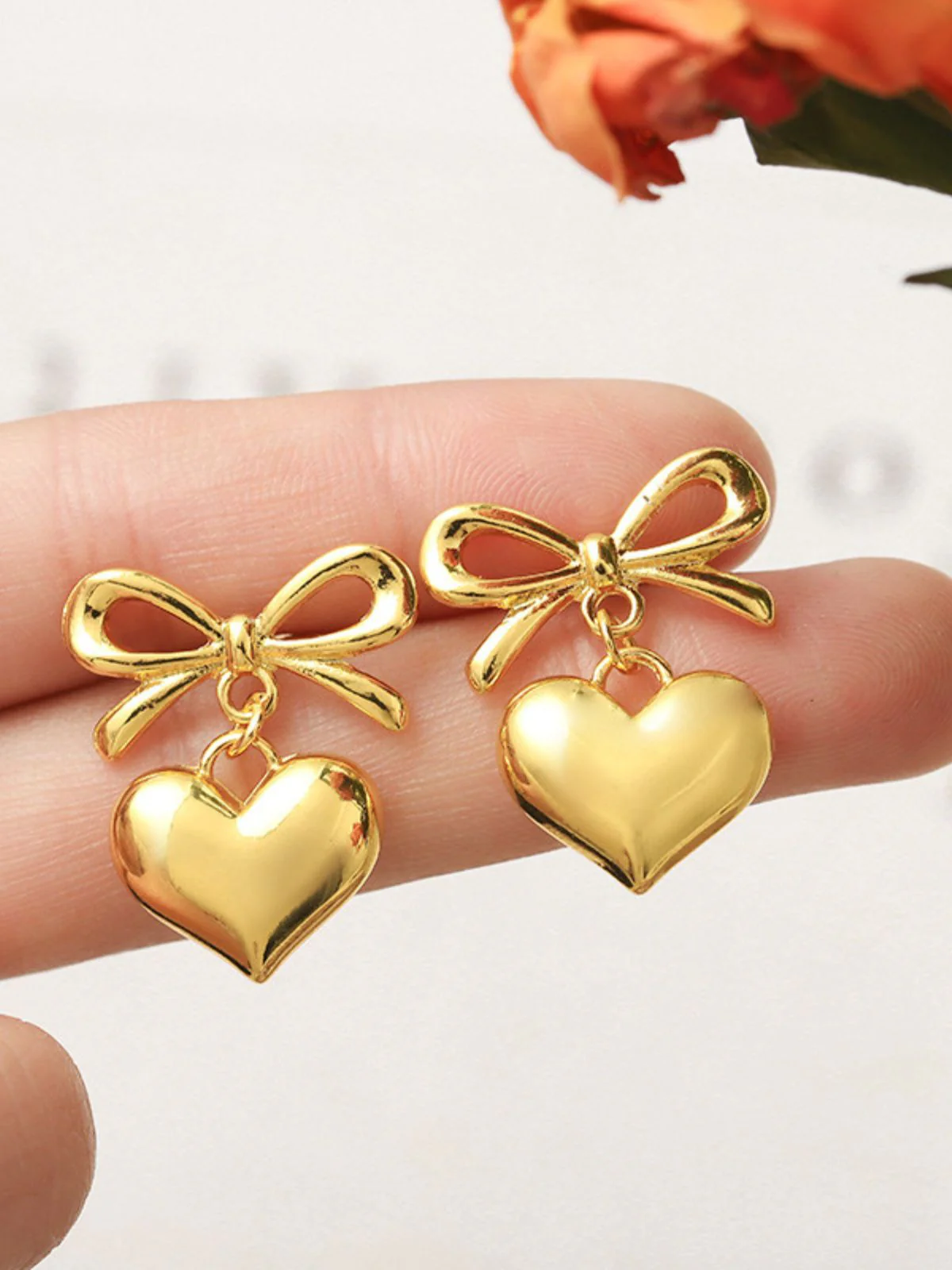 Valentine Alloy Bow Heart Drop Earrings - Image 4