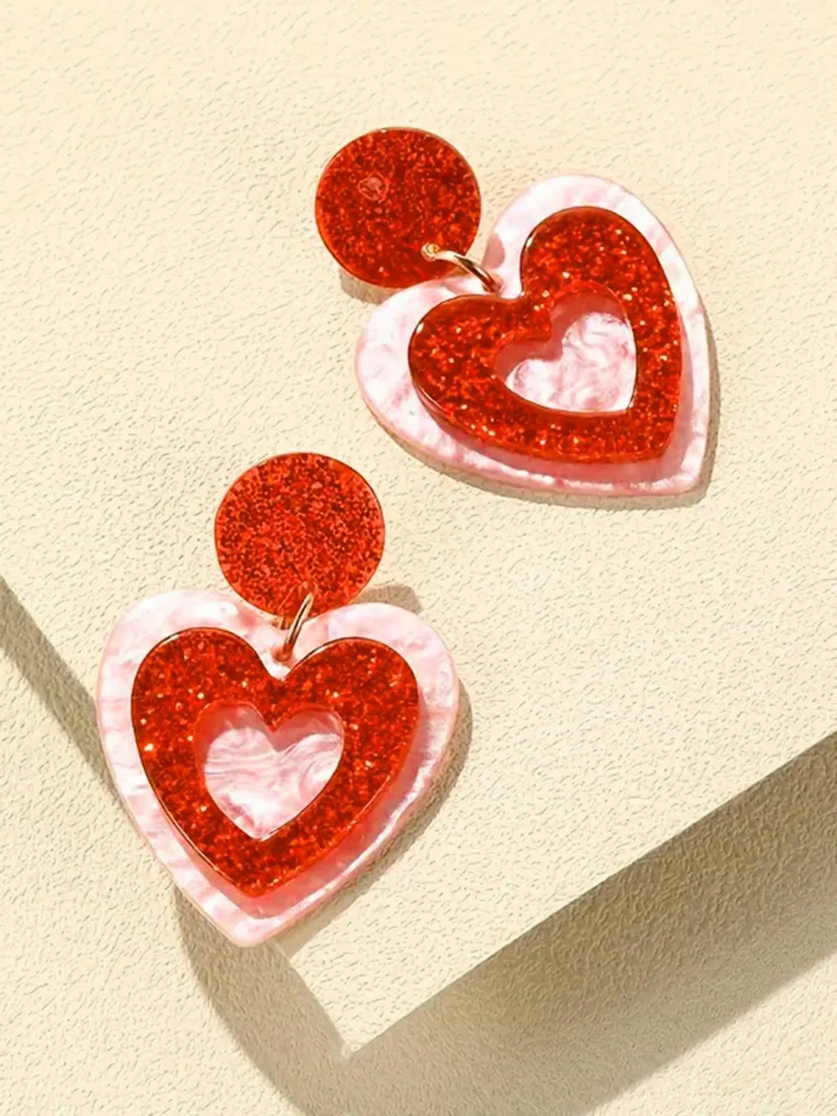 Valentine Glitter Heart Shape Dangle Earrings - Image 2