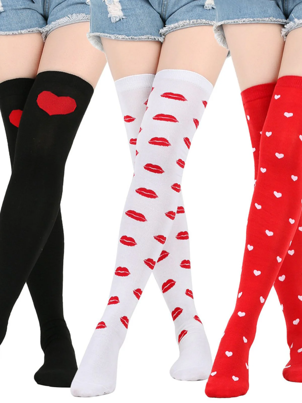 Valentine Heart Lip High-Thigh Socks - Image 2