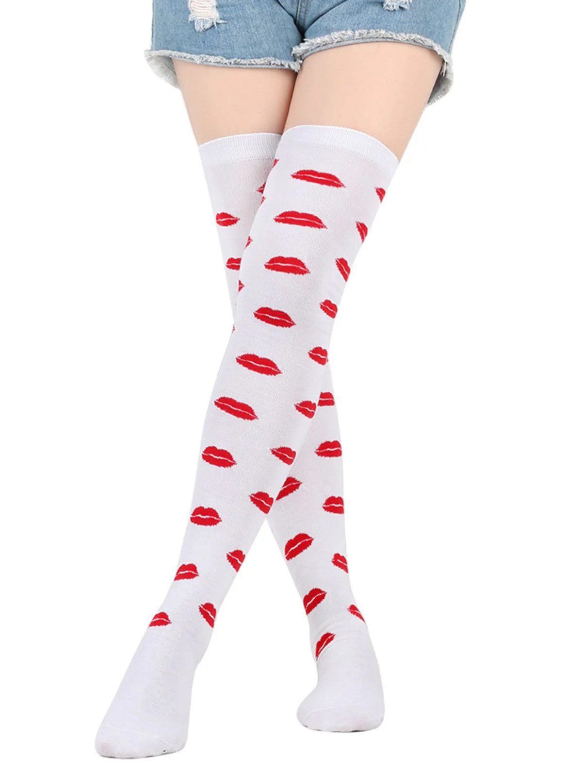 Valentine Heart Lip High-Thigh Socks - Image 7