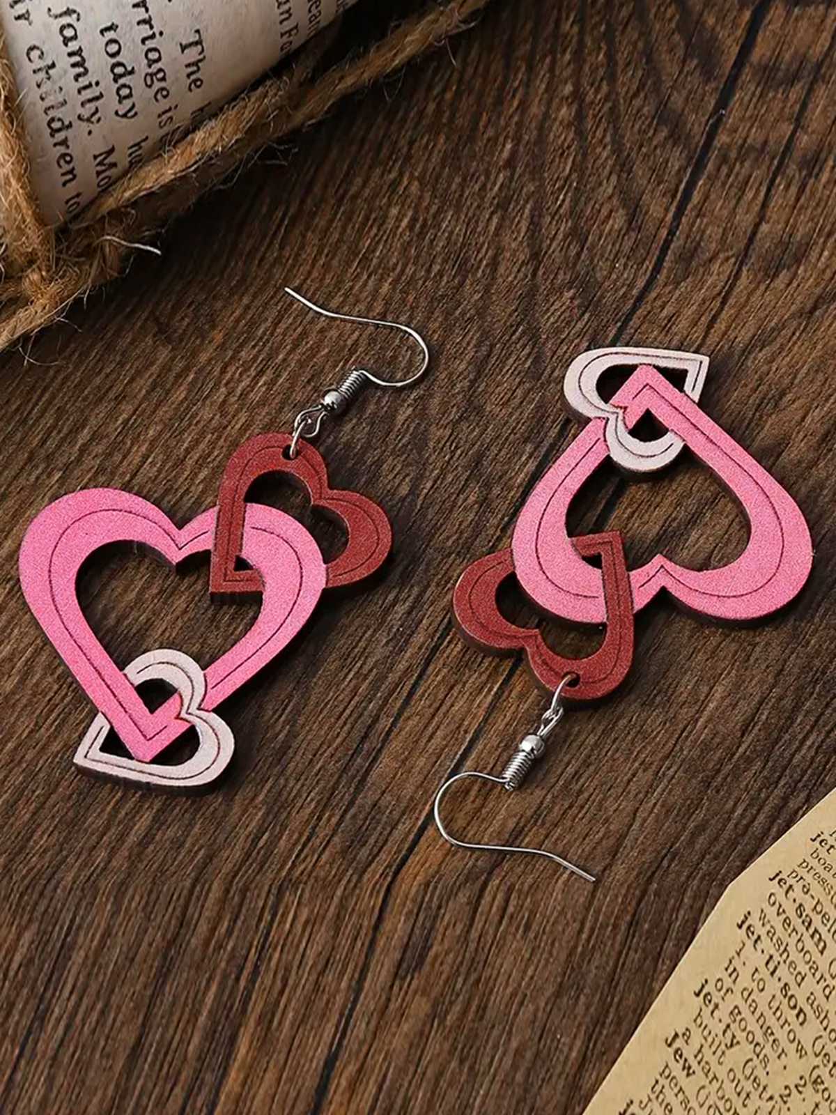 Valentine Triple Layer Heart Drop Earrings - Image 2