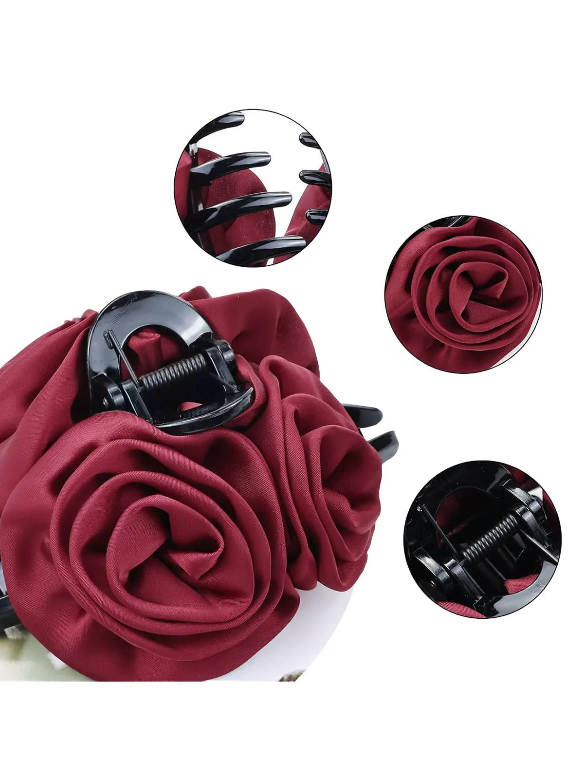 Valentine's Day 3D Floral Rose Satin Hair Claw Clip - Image 2