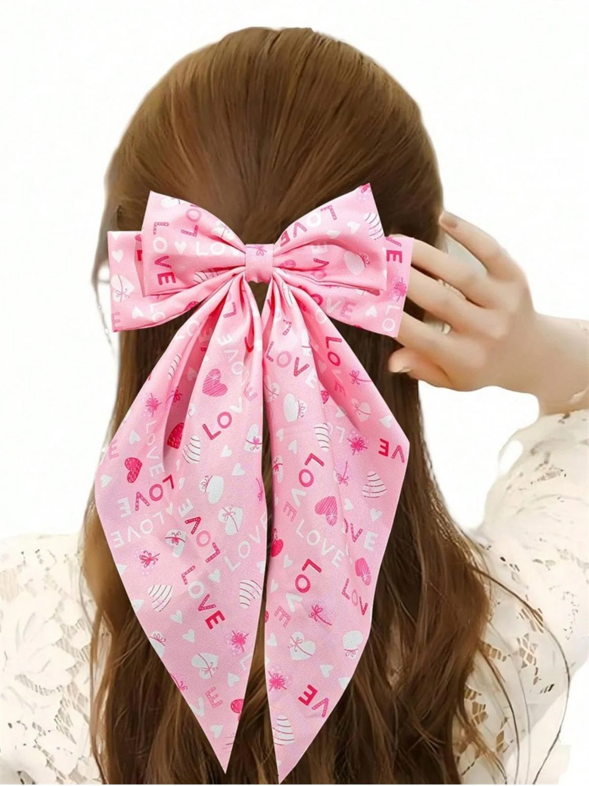 Valentine's Day Heart Print Bow Hairpin - Image 2