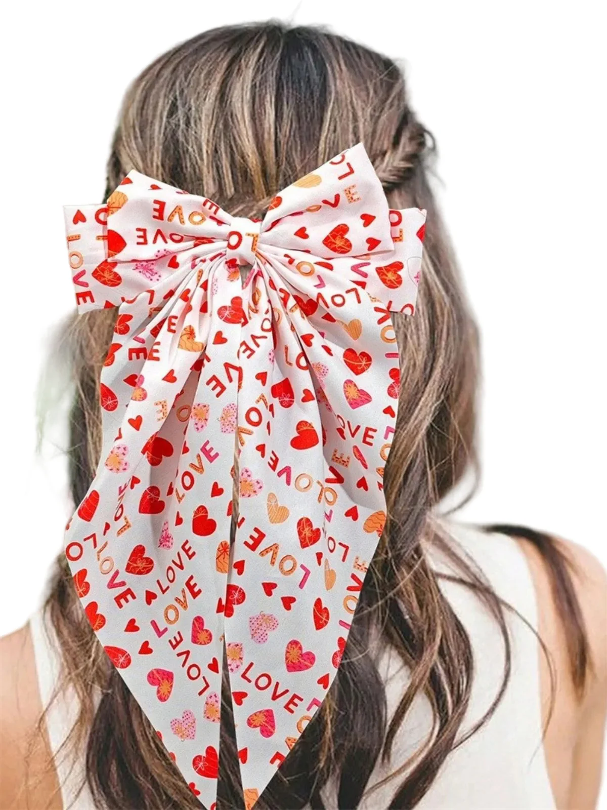 Valentine's Day Heart Print Bow Hairpin - Image 4