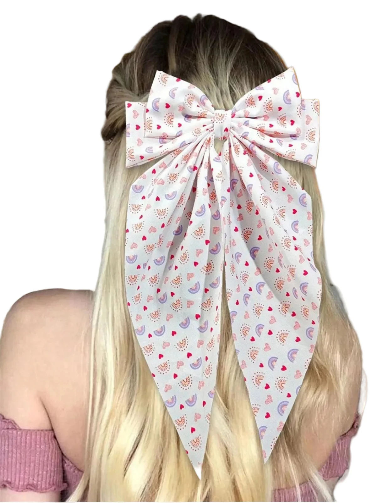 Valentine's Day Heart Print Bow Hairpin - Image 5