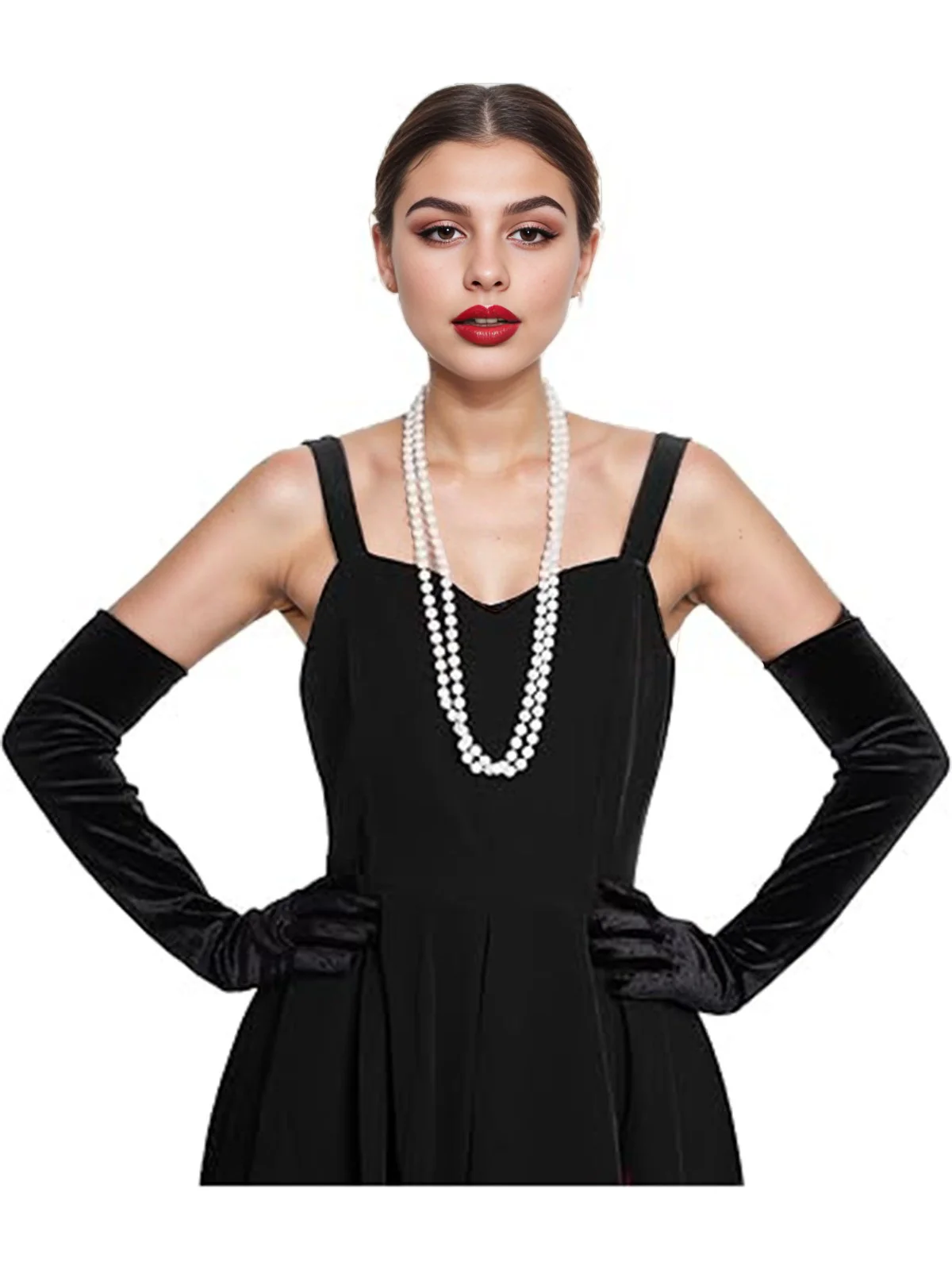 Velvet Party Solid Vintage Long Gloves - Image 11