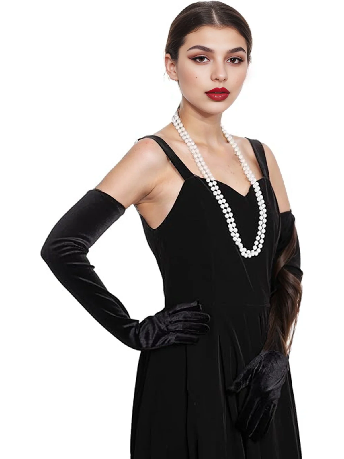 Velvet Party Solid Vintage Long Gloves - Image 12