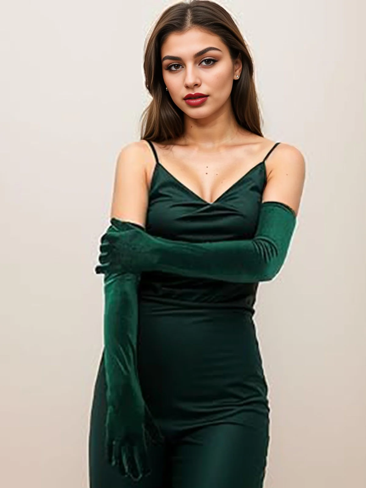 Velvet Party Solid Vintage Long Gloves - Image 9