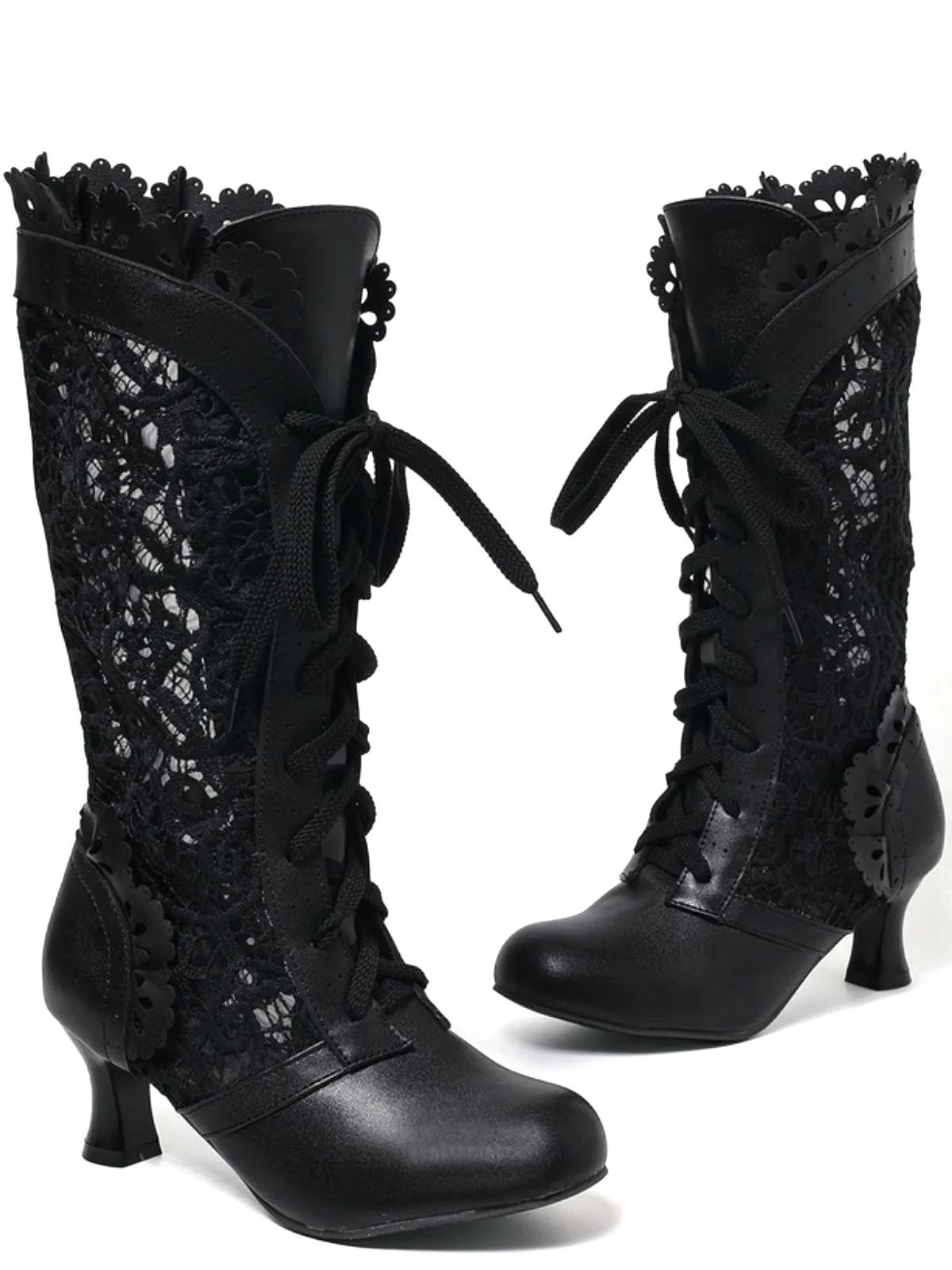 Victorian Style Lace Up Kitten Boots - Image 2