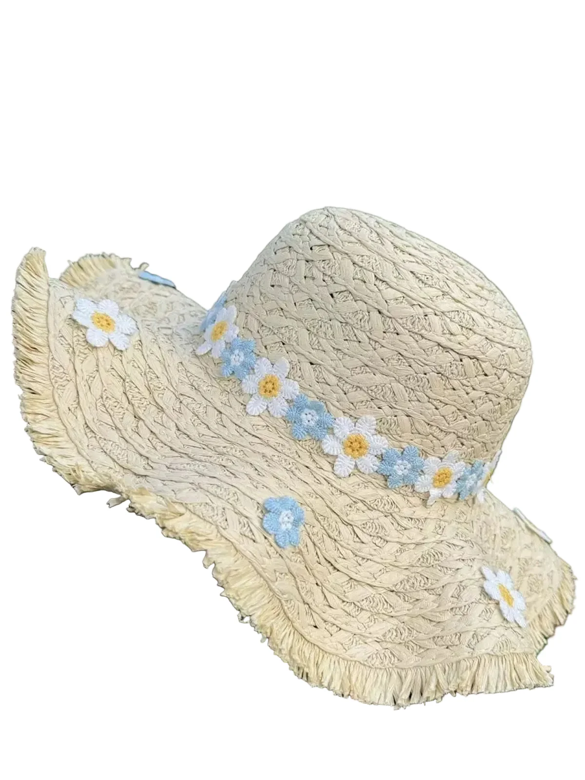 Vintage 3D Daisy Raffia Fringe Brim Sun Hat - Image 2