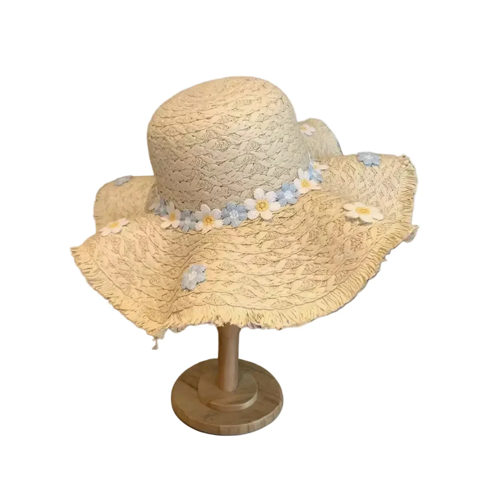 Vintage 3D Daisy Raffia Fringe Brim Sun Hat - Image 3