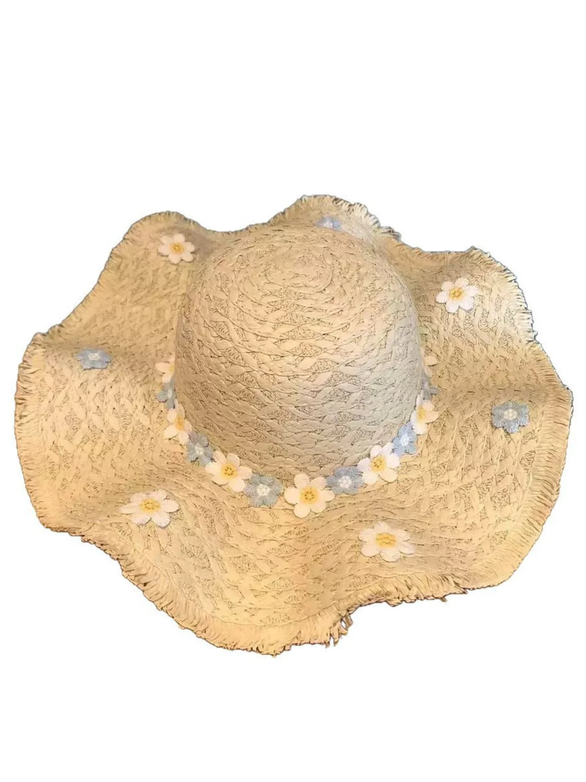 Vintage 3D Daisy Raffia Fringe Brim Sun Hat - Image 4