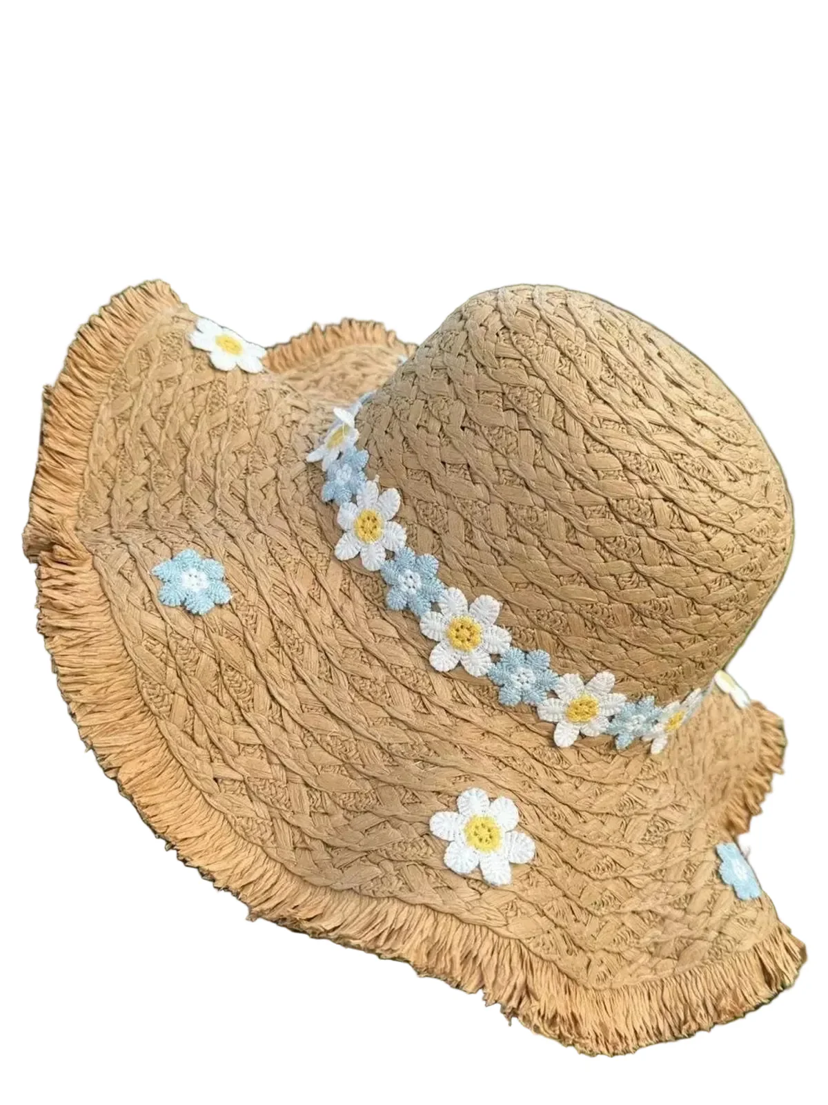 Vintage 3D Daisy Raffia Fringe Brim Sun Hat - Image 5