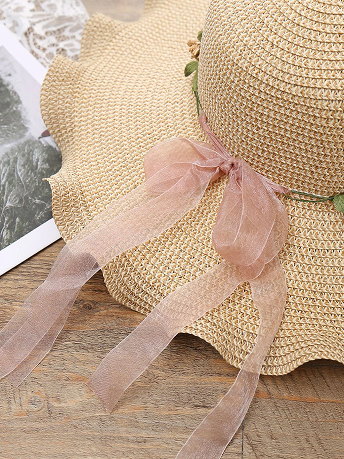 Vintage 3D Floral Raffia Fringe Brim Sun Hat - Image 5