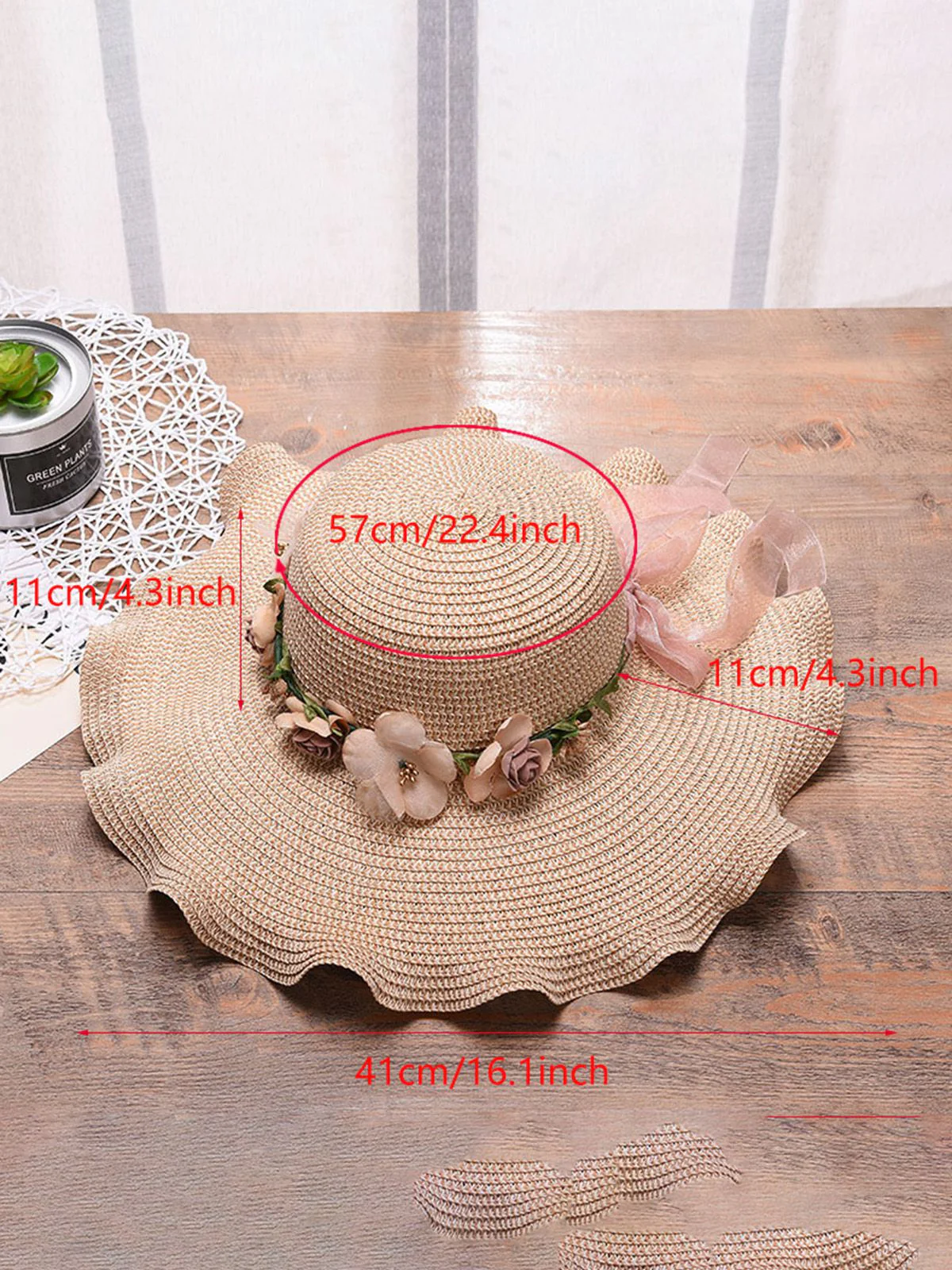 Vintage 3D Floral Raffia Fringe Brim Sun Hat - Image 7
