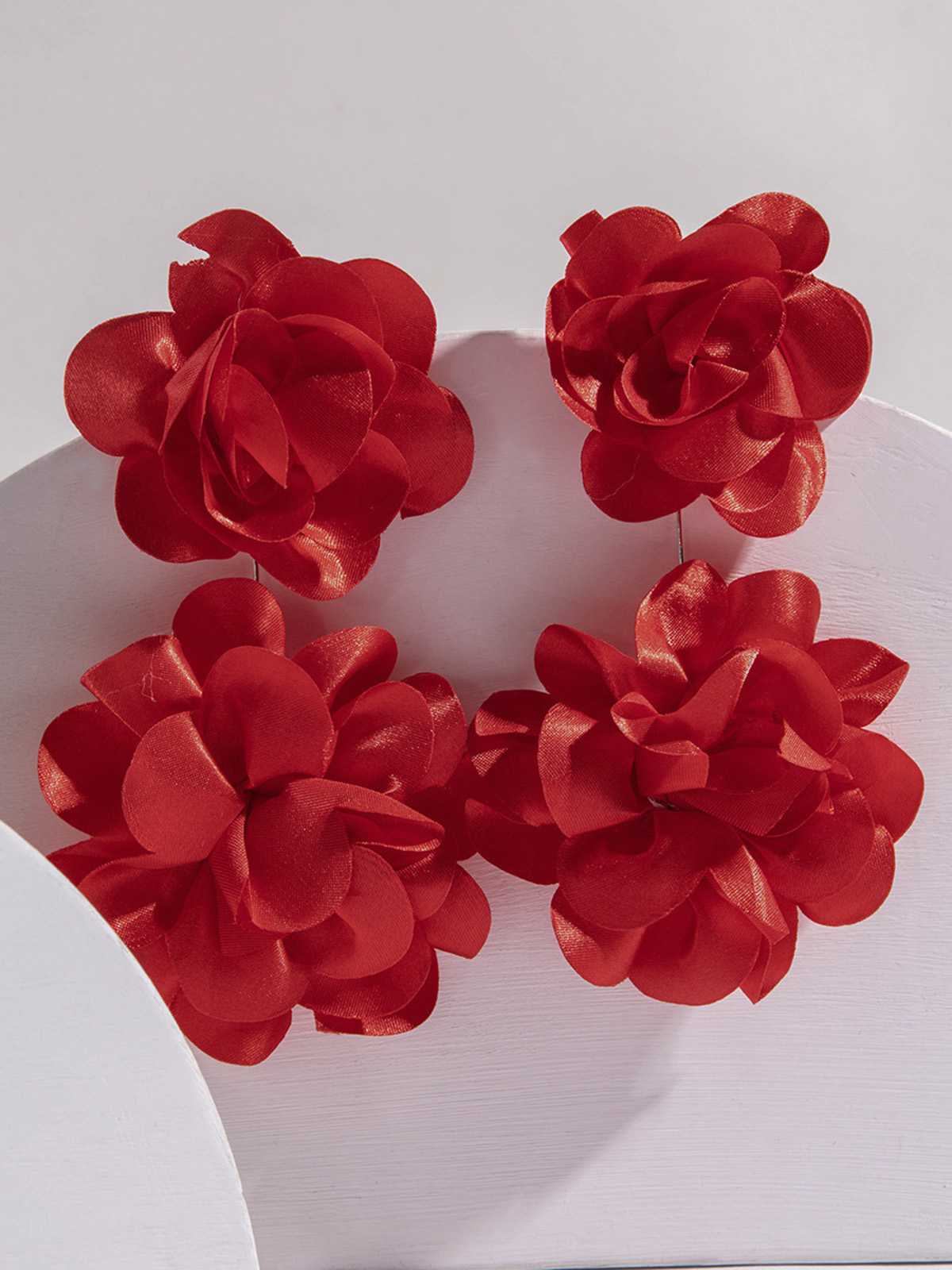 Vintage 3D Large Floral Long Earrings - Image 2