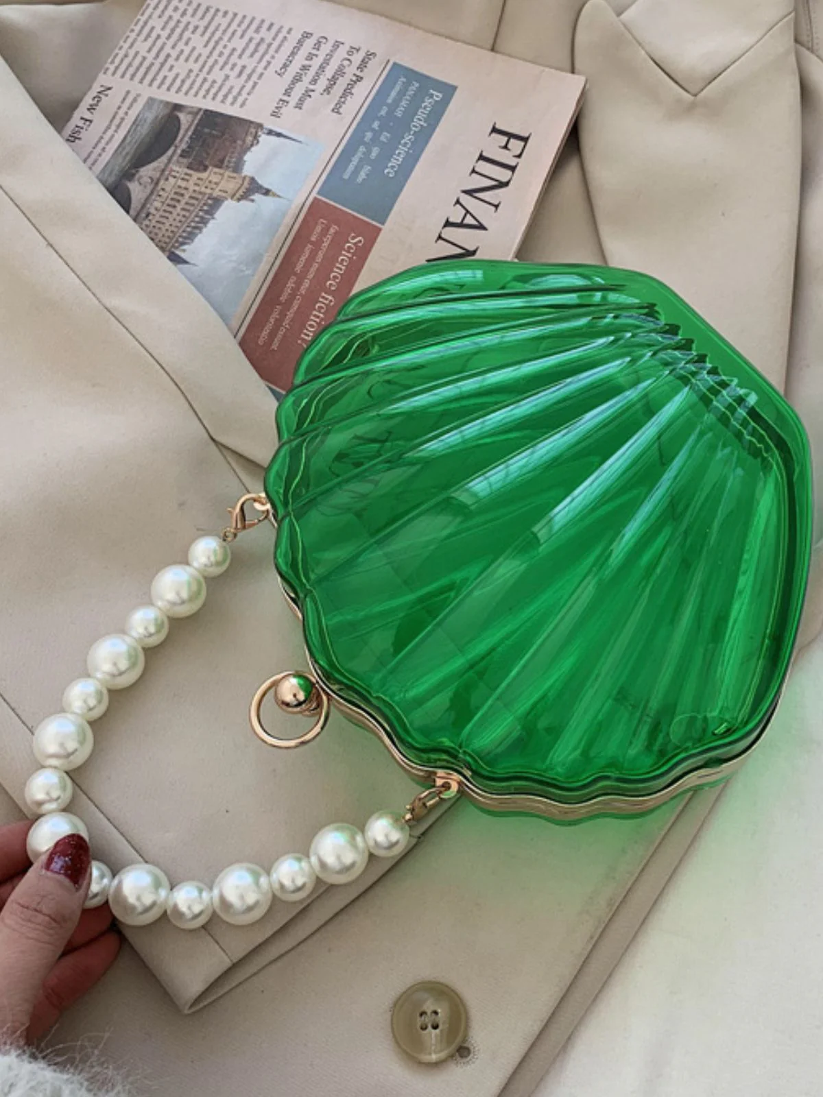 Vintage 3D Seashell Transparent Pearl Chain Bag - Image 10