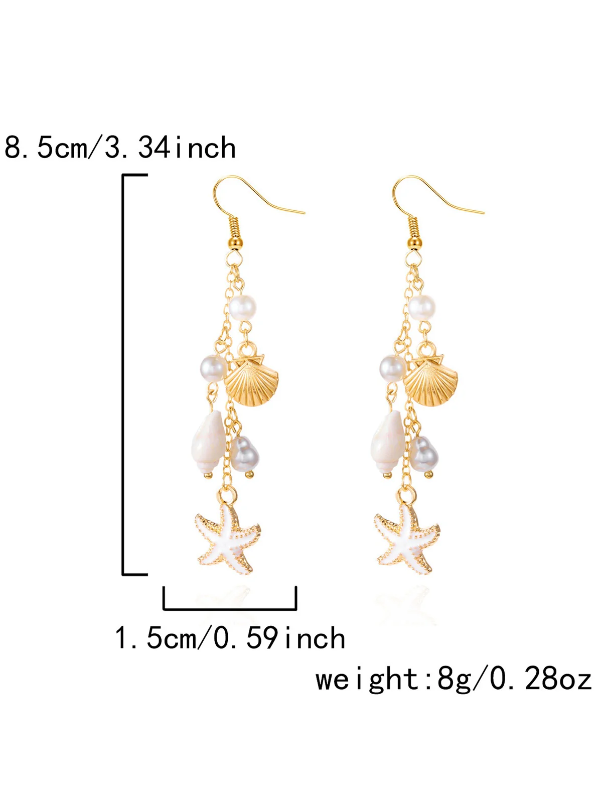 Vintage Alloy Starfish & Conch & Pearl Earrings - Image 7