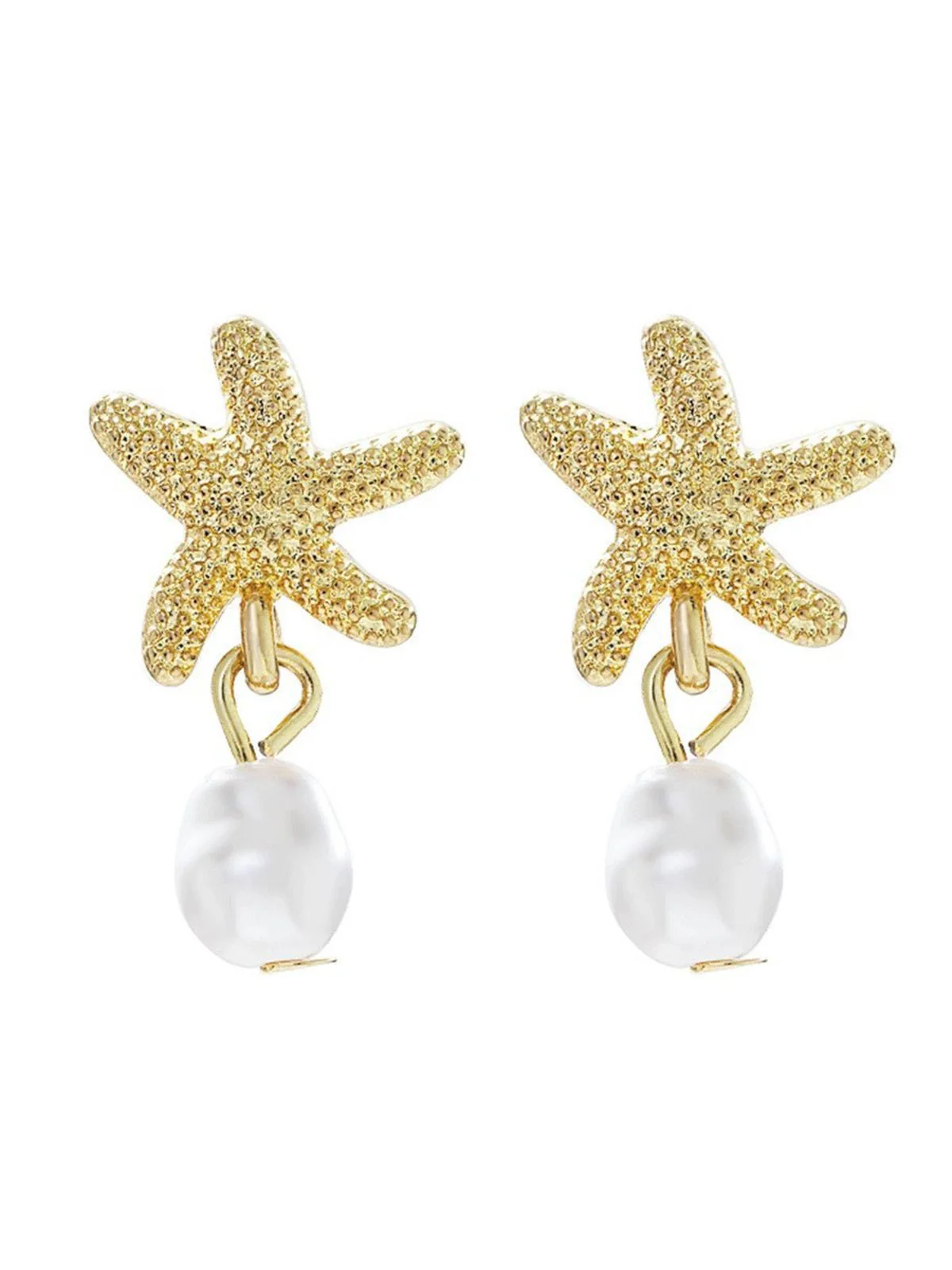 Vintage Alloy Starfish & Pearl Earrings - Image 2