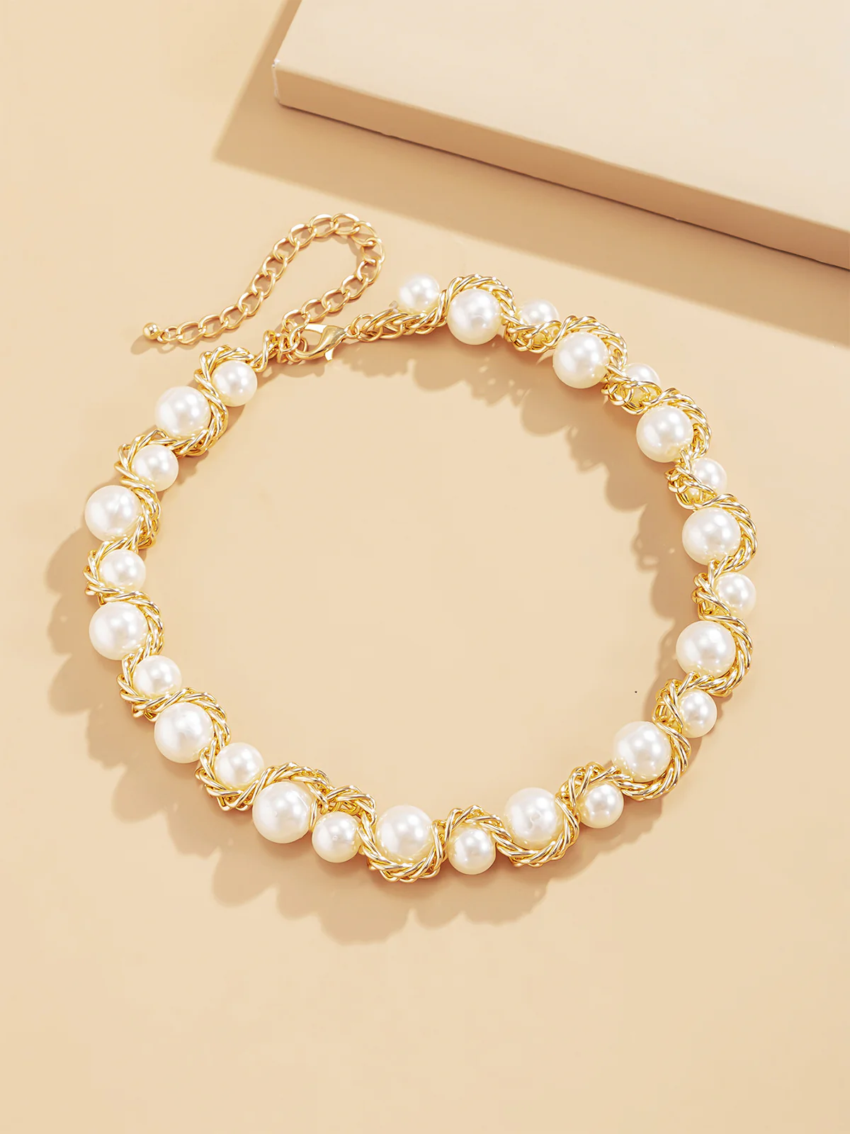 Vintage Alloy Wrap Pearl Necklace - Image 2