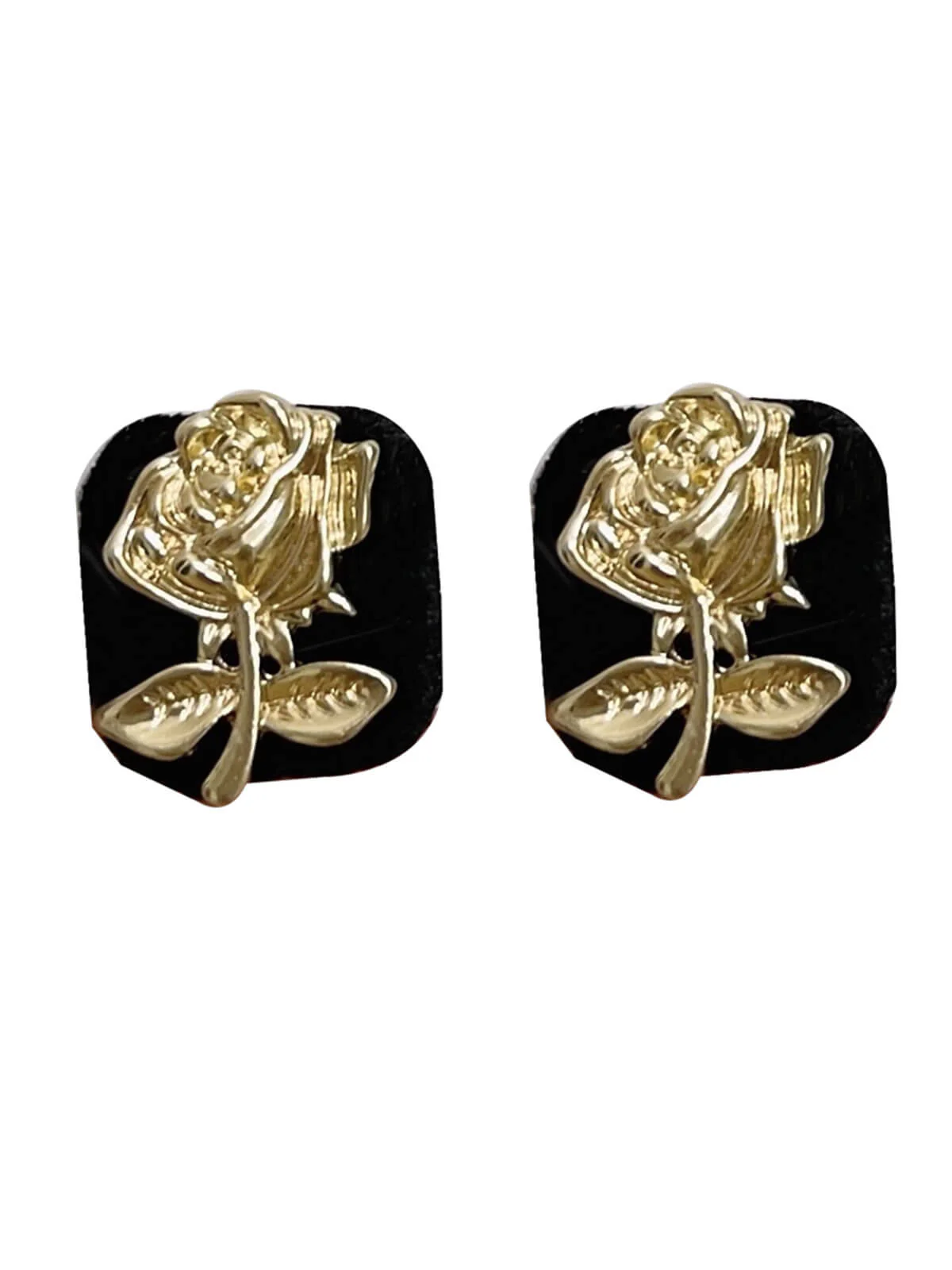 Vintage Black & Gold Cubic Flower Earrings - Image 5