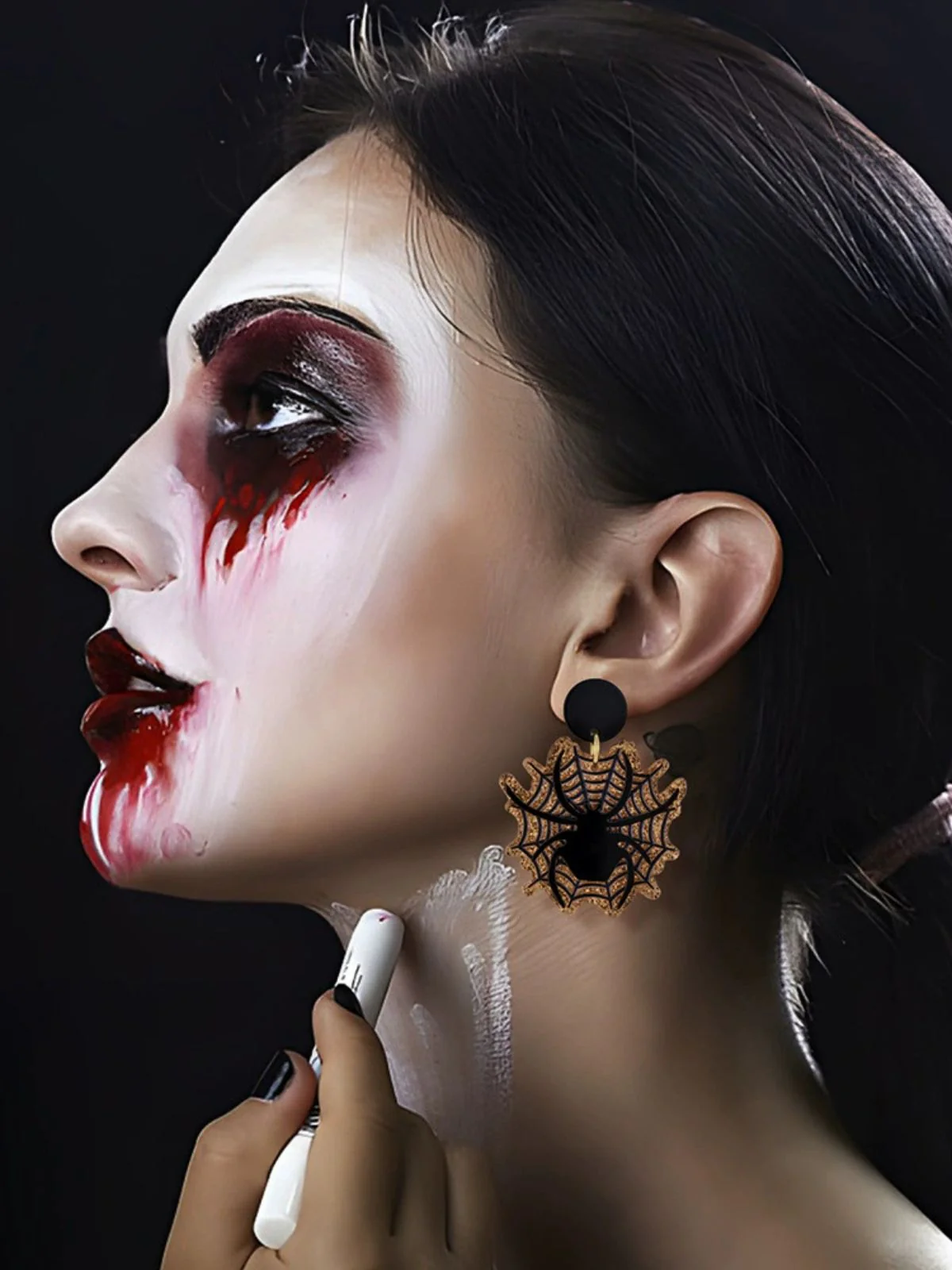 Vintage Black Spider & Spiderweb Earrings - Image 2