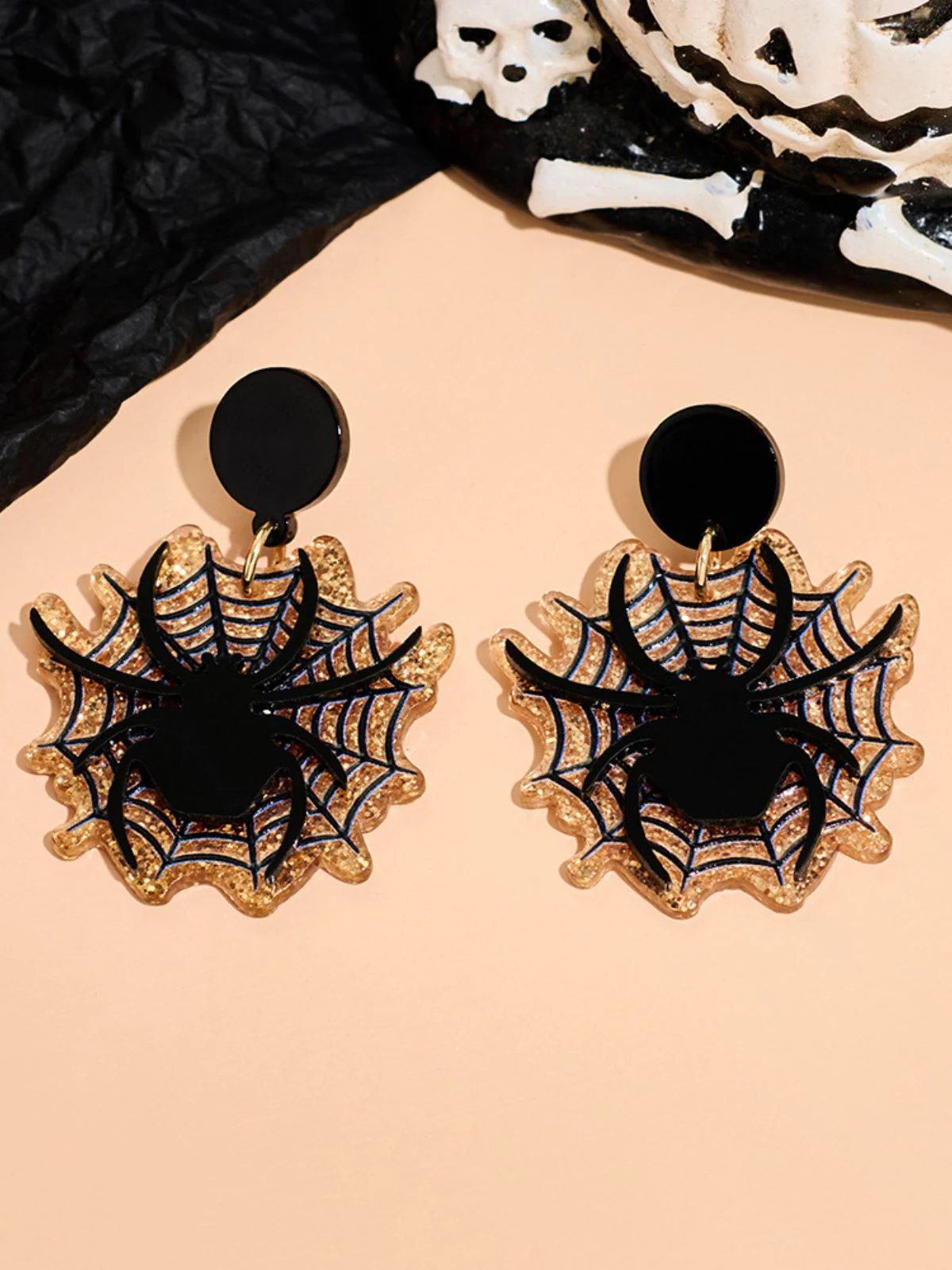 Vintage Black Spider & Spiderweb Earrings - Image 4
