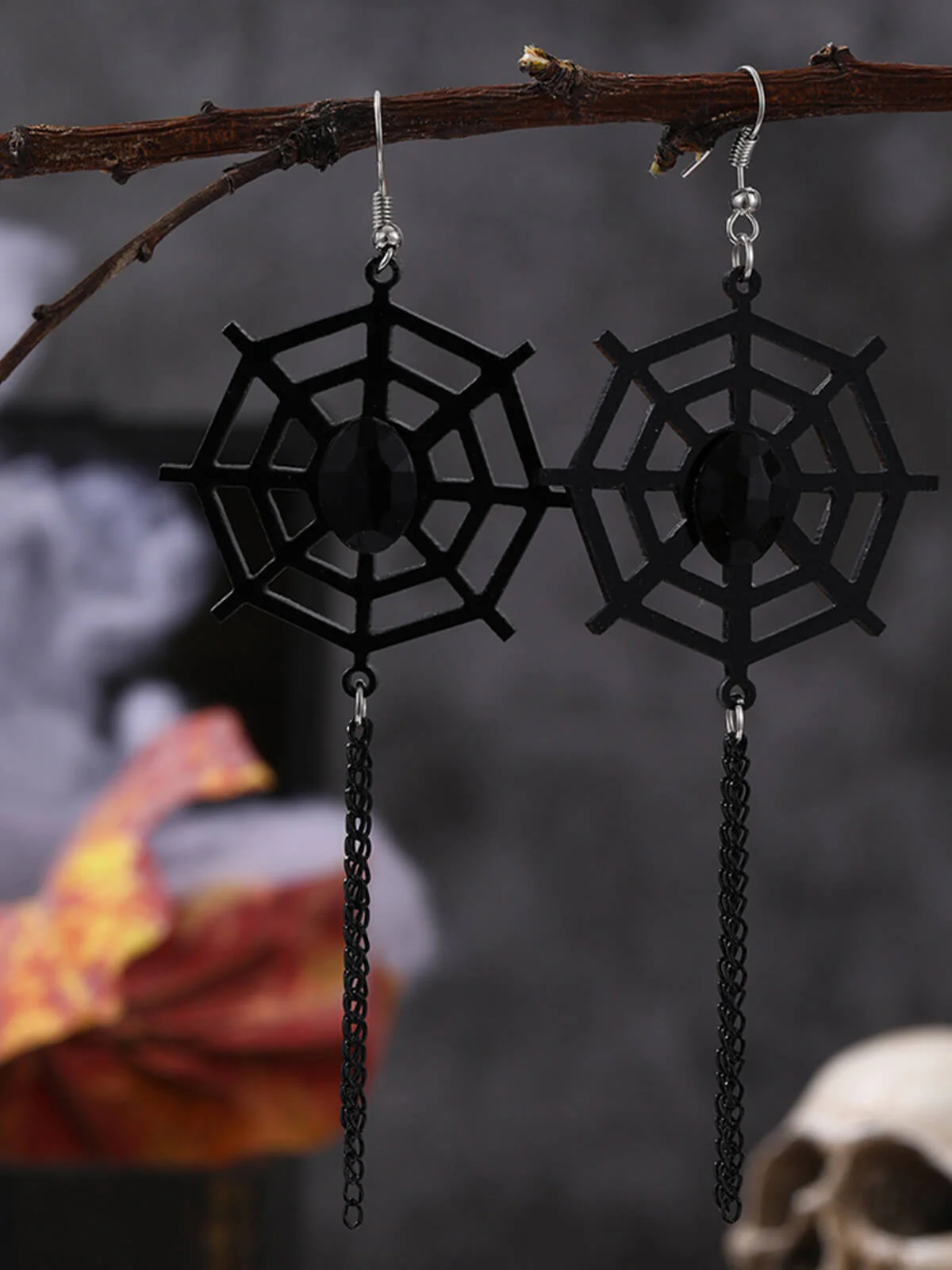 Vintage Black Spider Web Dangle Earrings - Image 3