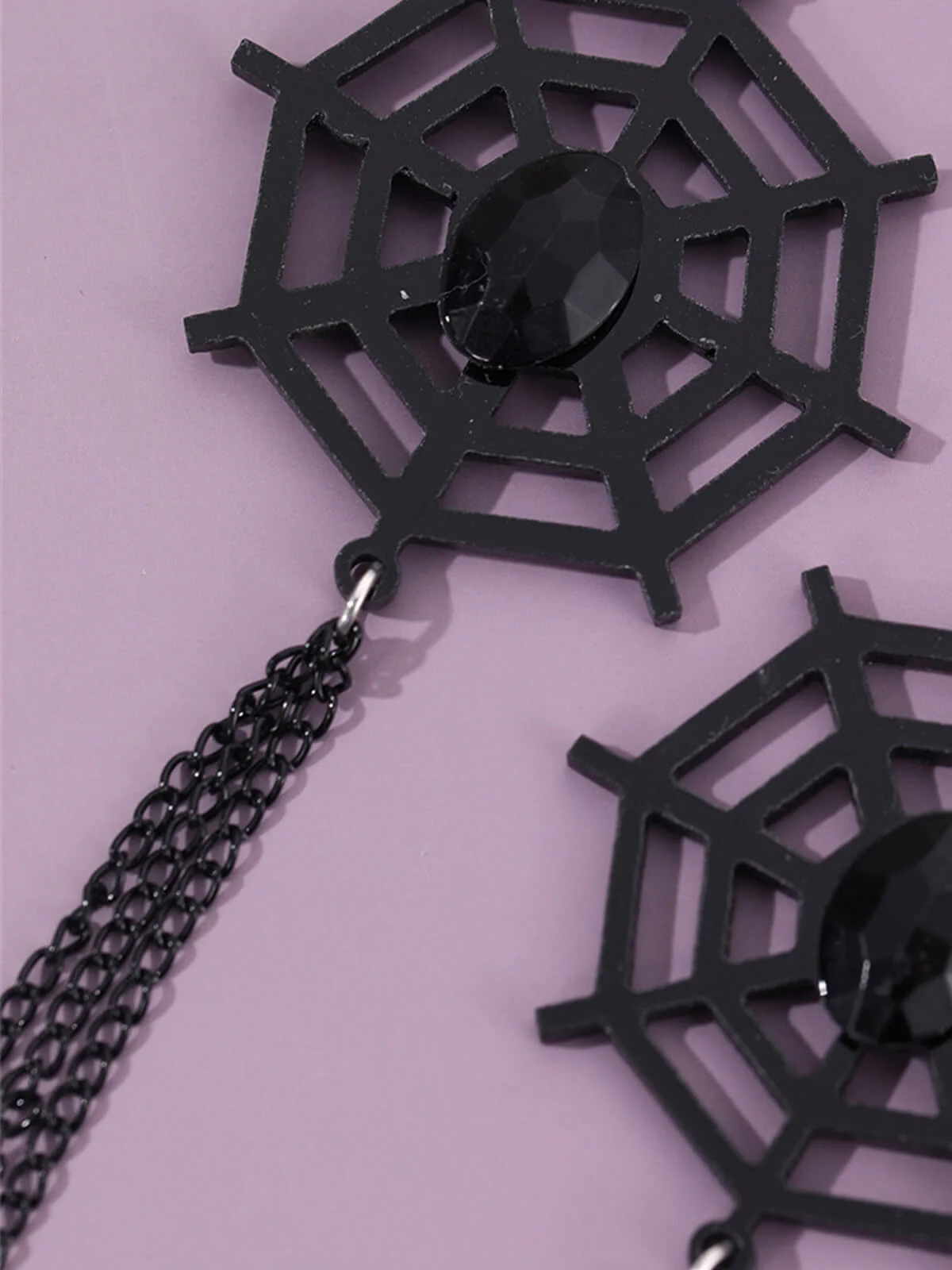 Vintage Black Spider Web Dangle Earrings - Image 4