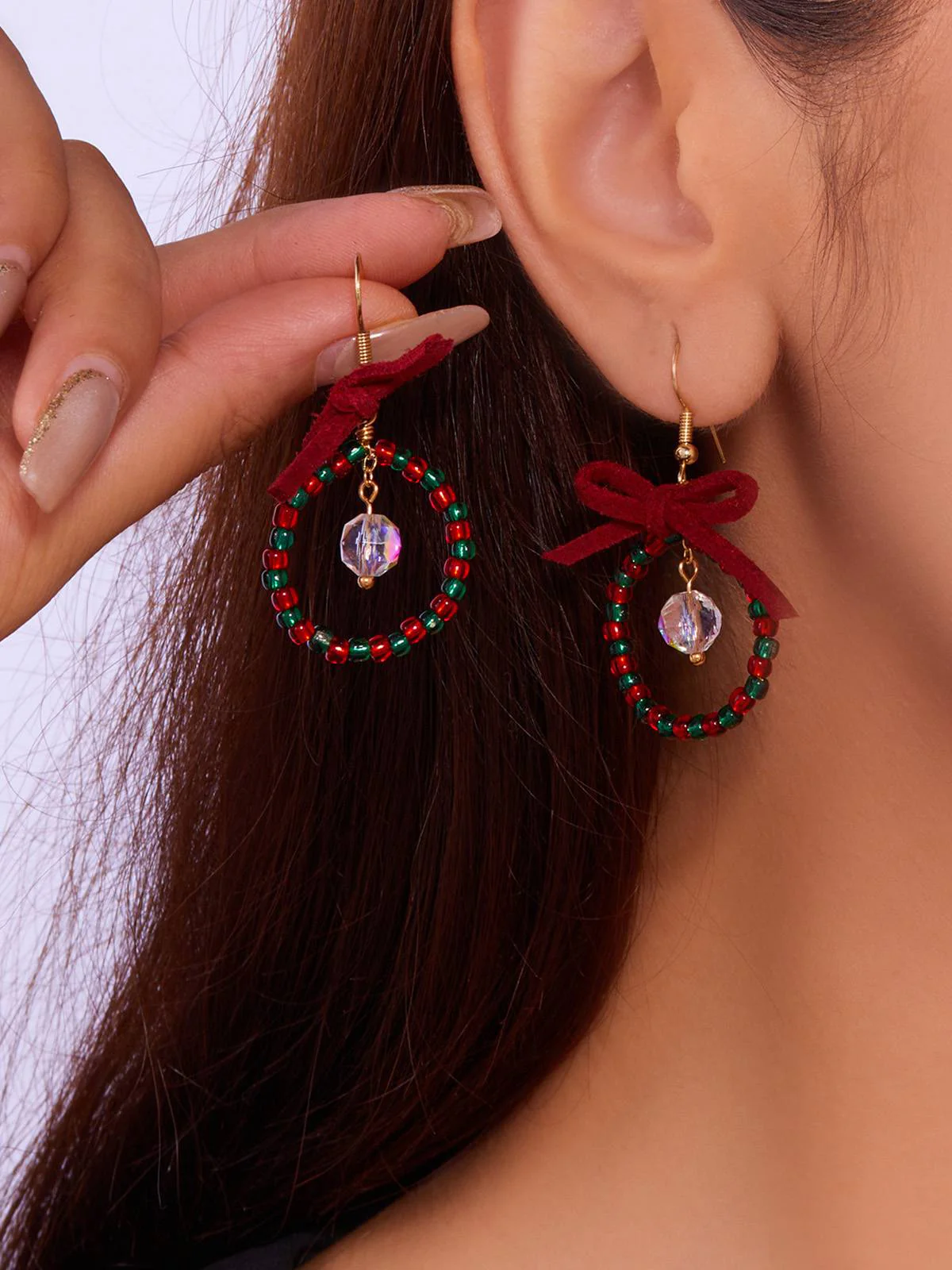 Vintage Bow Gemstone Beaded Earrings - Image 6