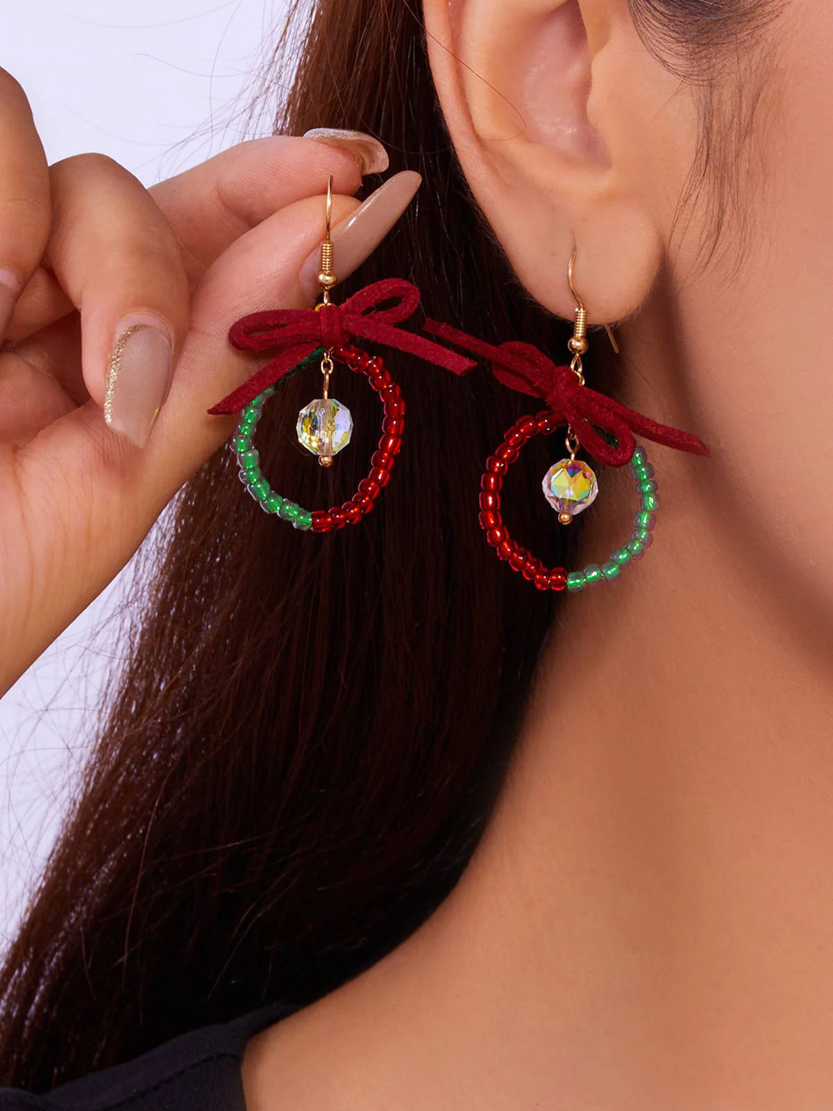 Vintage Bow Gemstone Beaded Earrings - Image 7