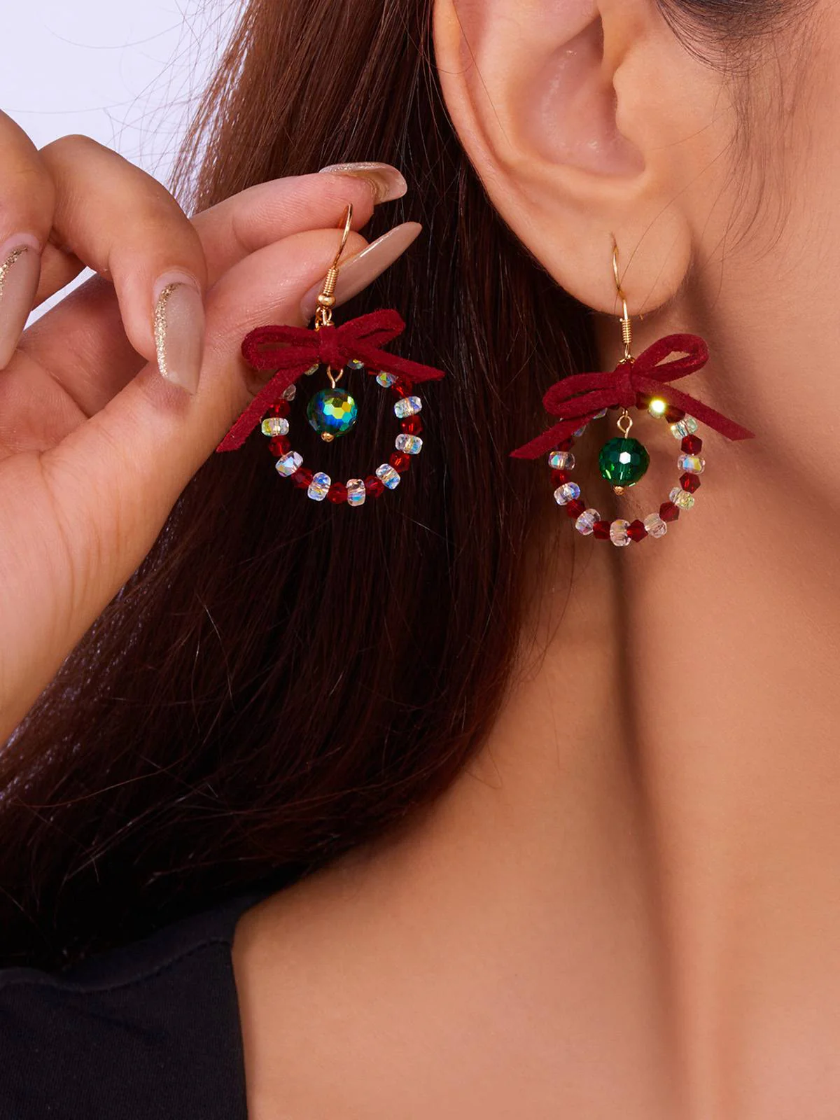 Vintage Bow Gemstone Beaded Earrings - Image 8