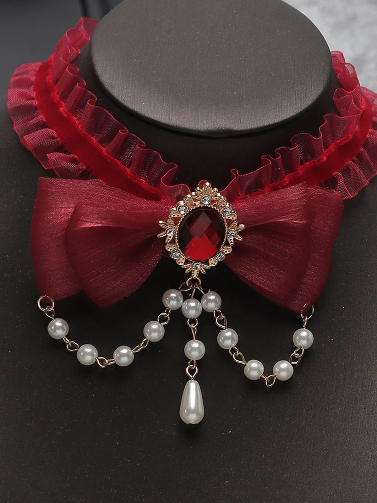 Vintage Bow Halloween Pearl Gemstone Necklace - Image 4