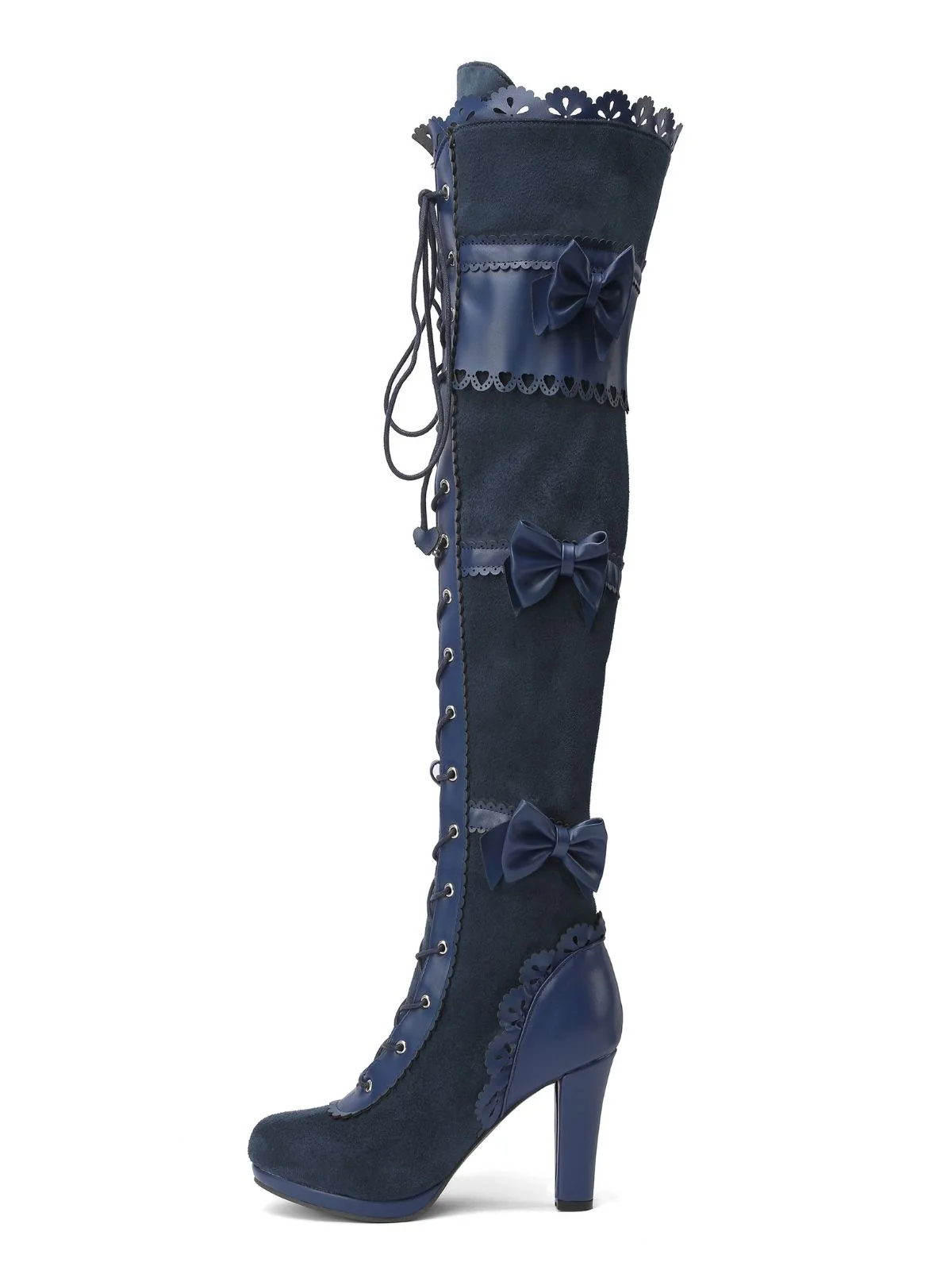 Vintage Bow Lace-Up High Heel Long Boots - Image 2