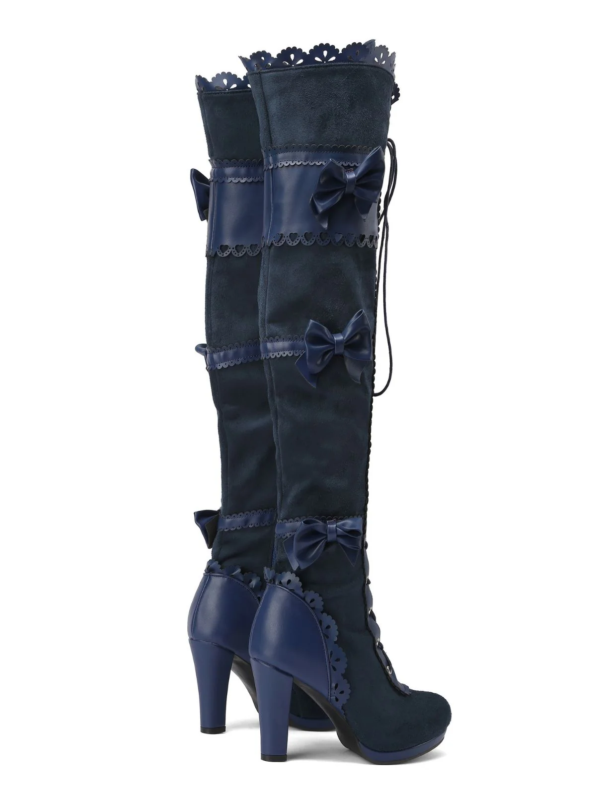 Vintage Bow Lace-Up High Heel Long Boots - Image 3