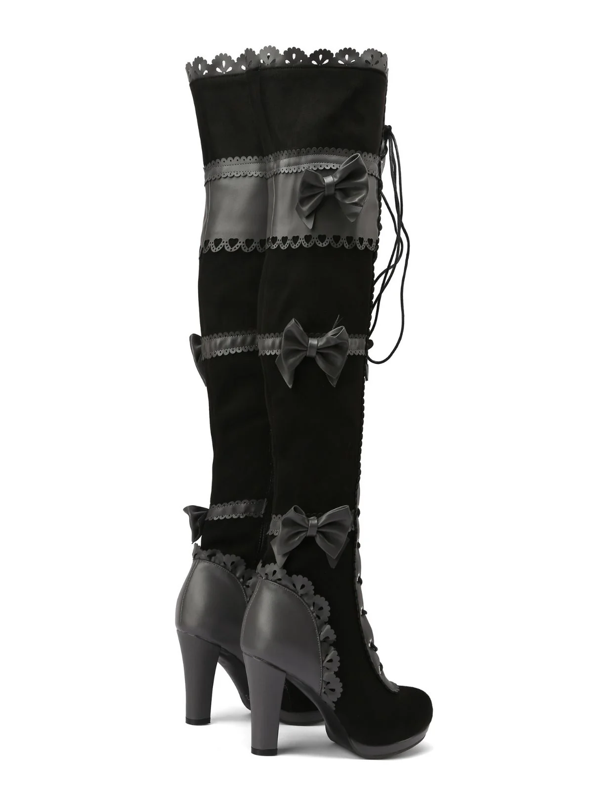 Vintage Bow Lace-Up High Heel Long Boots - Image 6