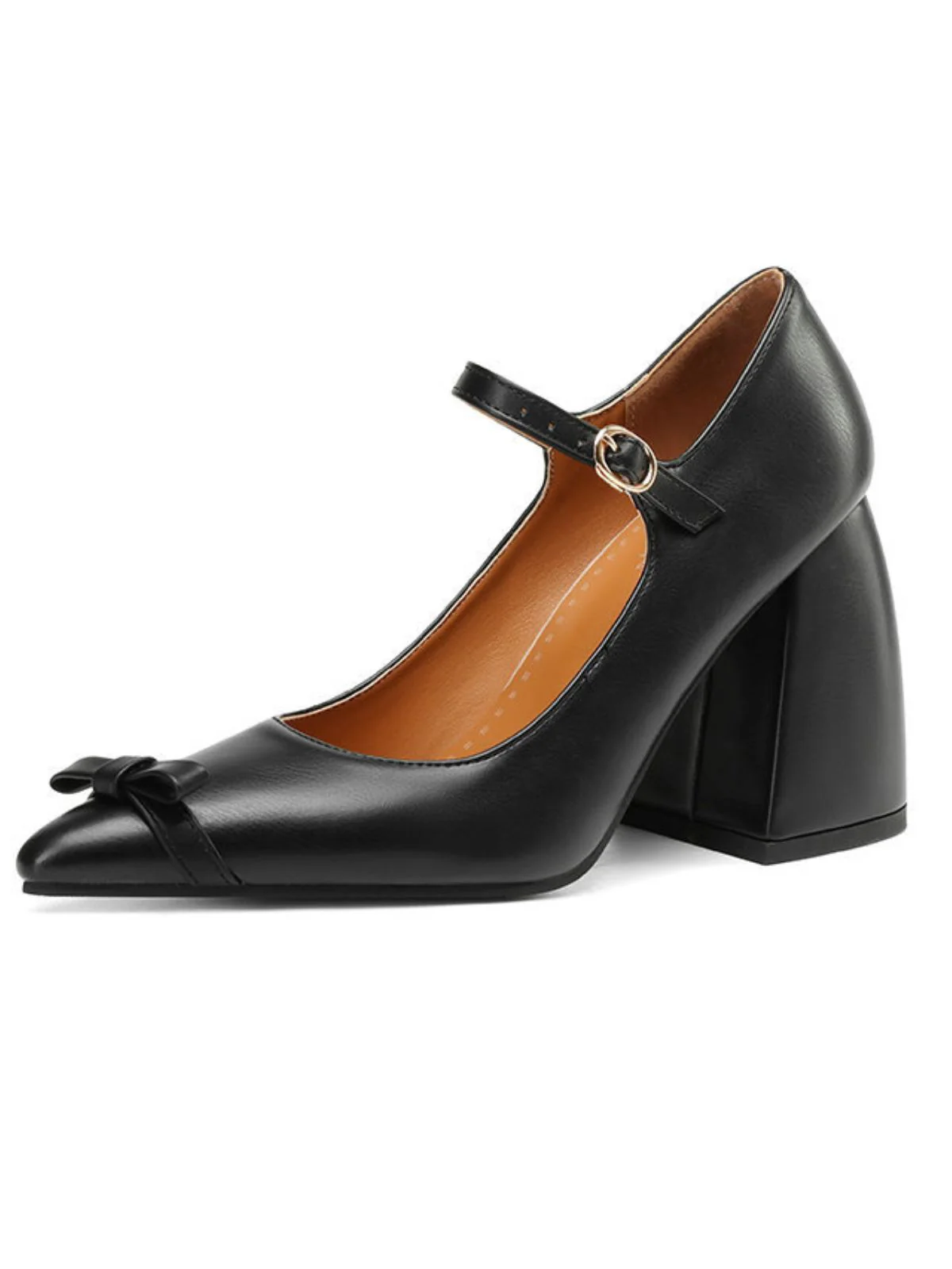 Vintage Bow Strap Point Toe Chunky Heels - Image 7
