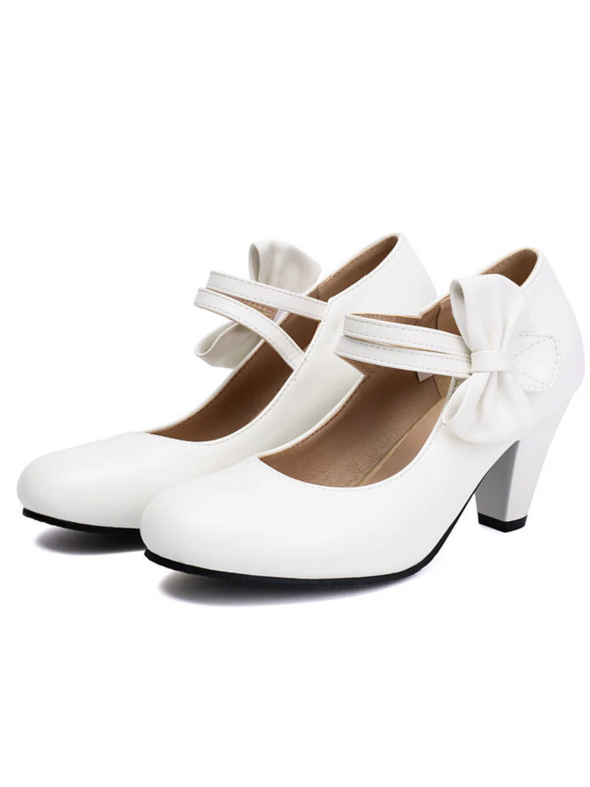 Vintage Bow Strap Solid Leather High Heel Shoes - Image 12