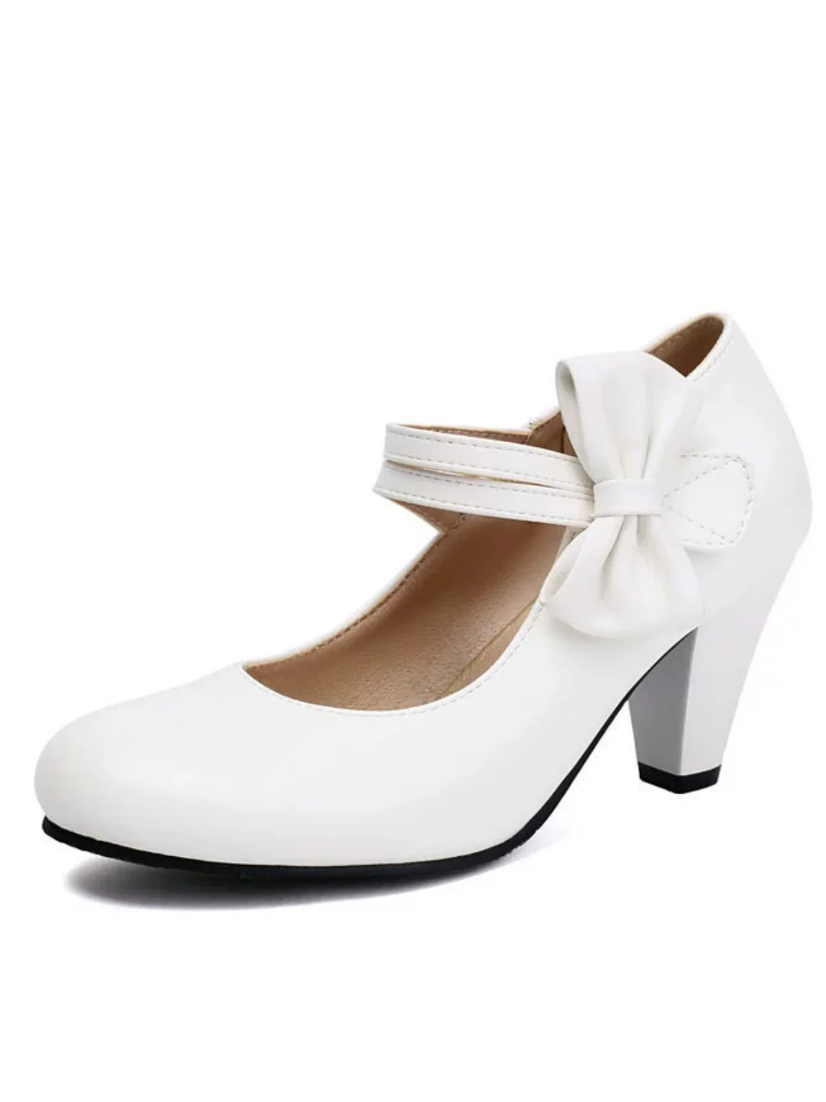 Vintage Bow Strap Solid Leather High Heel Shoes - Image 13