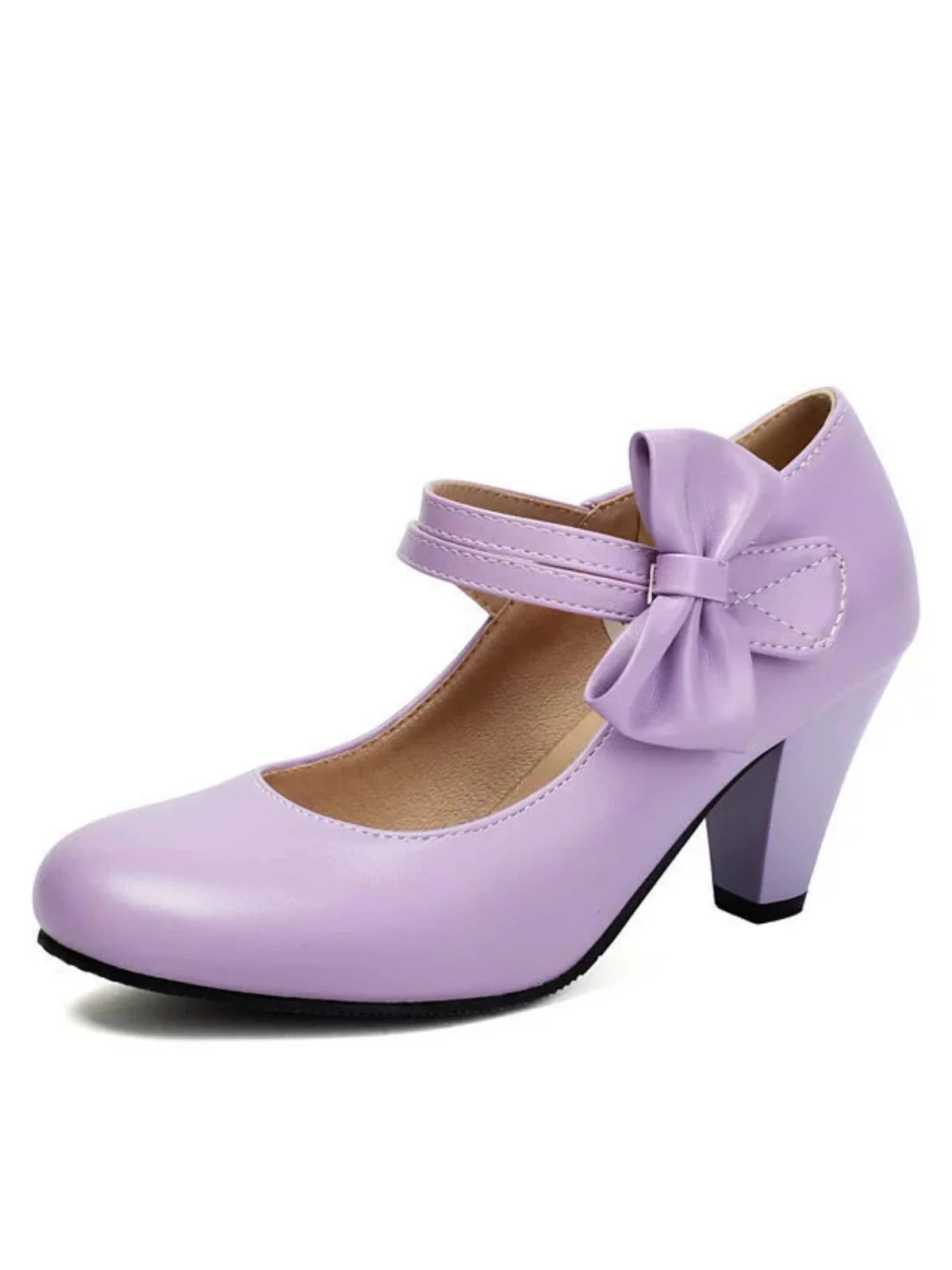 Vintage Bow Strap Solid Leather High Heel Shoes - Image 2