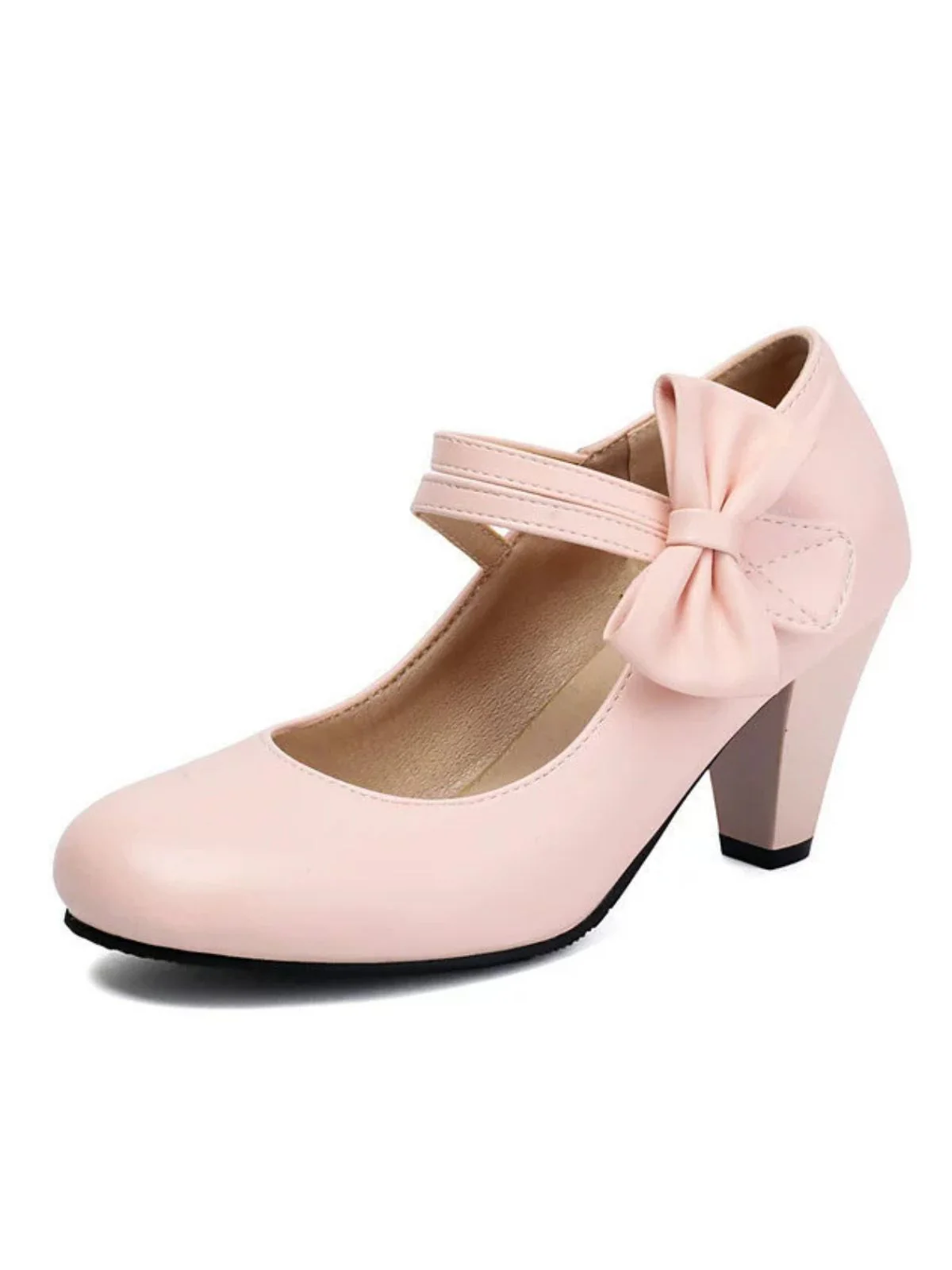 Vintage Bow Strap Solid Leather High Heel Shoes - Image 9