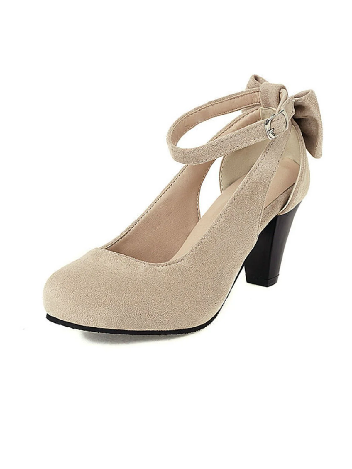 Vintage Bowknot Chunky High Heel Suede Shoes - Image 10