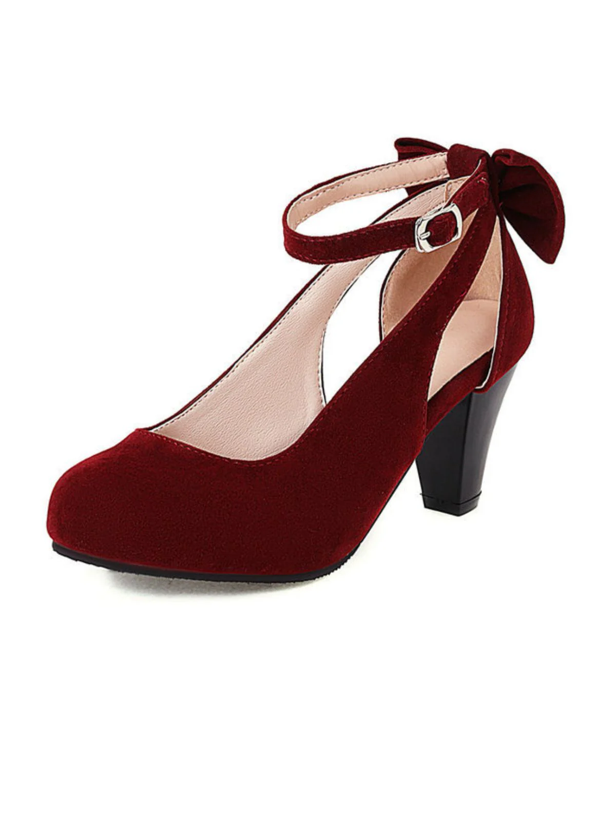 Vintage Bowknot Chunky High Heel Suede Shoes - Image 2