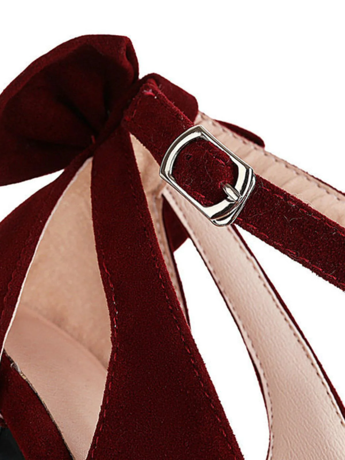 Vintage Bowknot Chunky High Heel Suede Shoes - Image 5