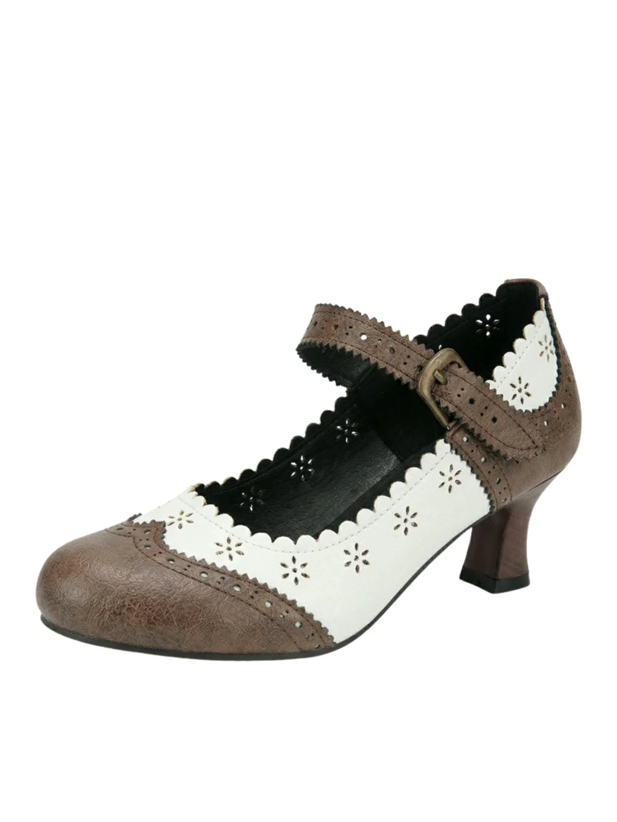 Vintage Brogue Floral Hollow Out Chunky Heels - Image 11